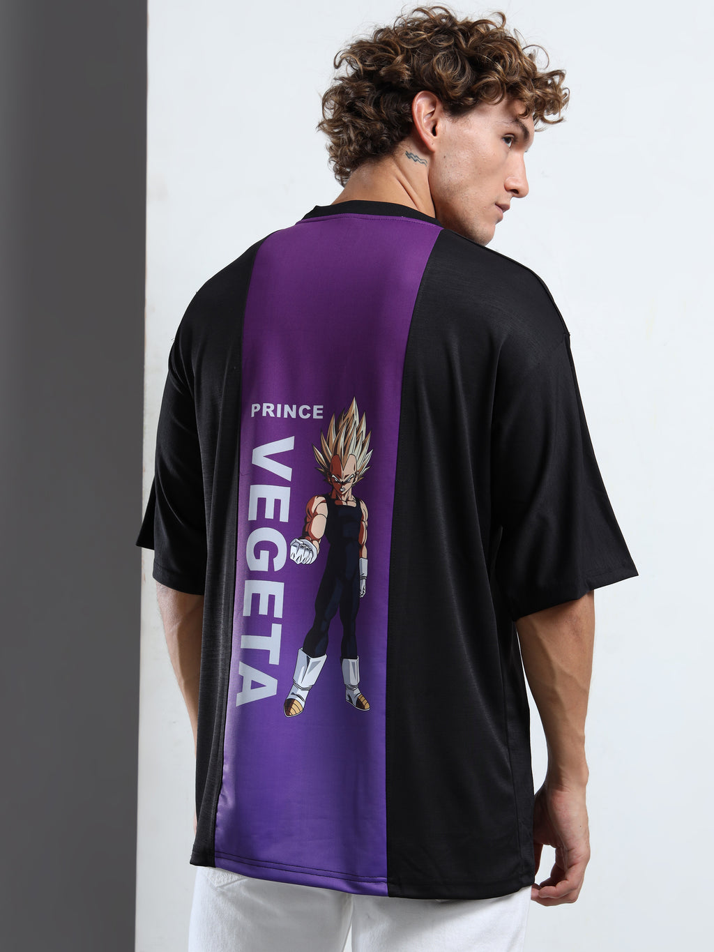 Men's Black and Purple Dragon Ball Z Vegeta Oversized T-Shirt