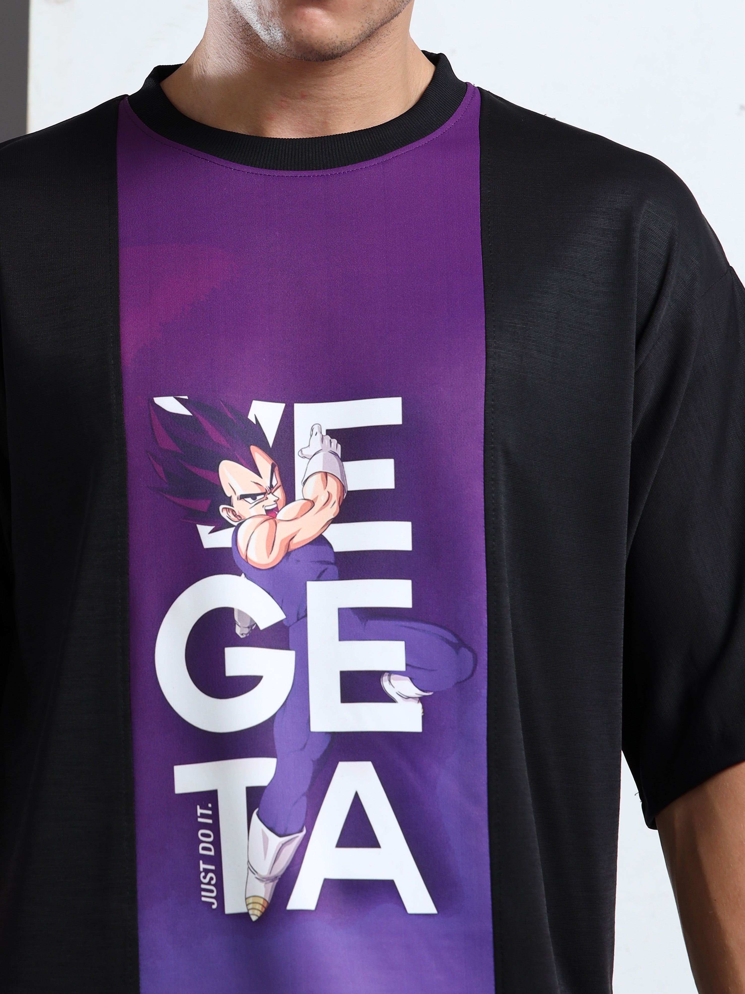 Men's Black and Purple Dragon Ball Z Vegeta Oversized T-Shirt