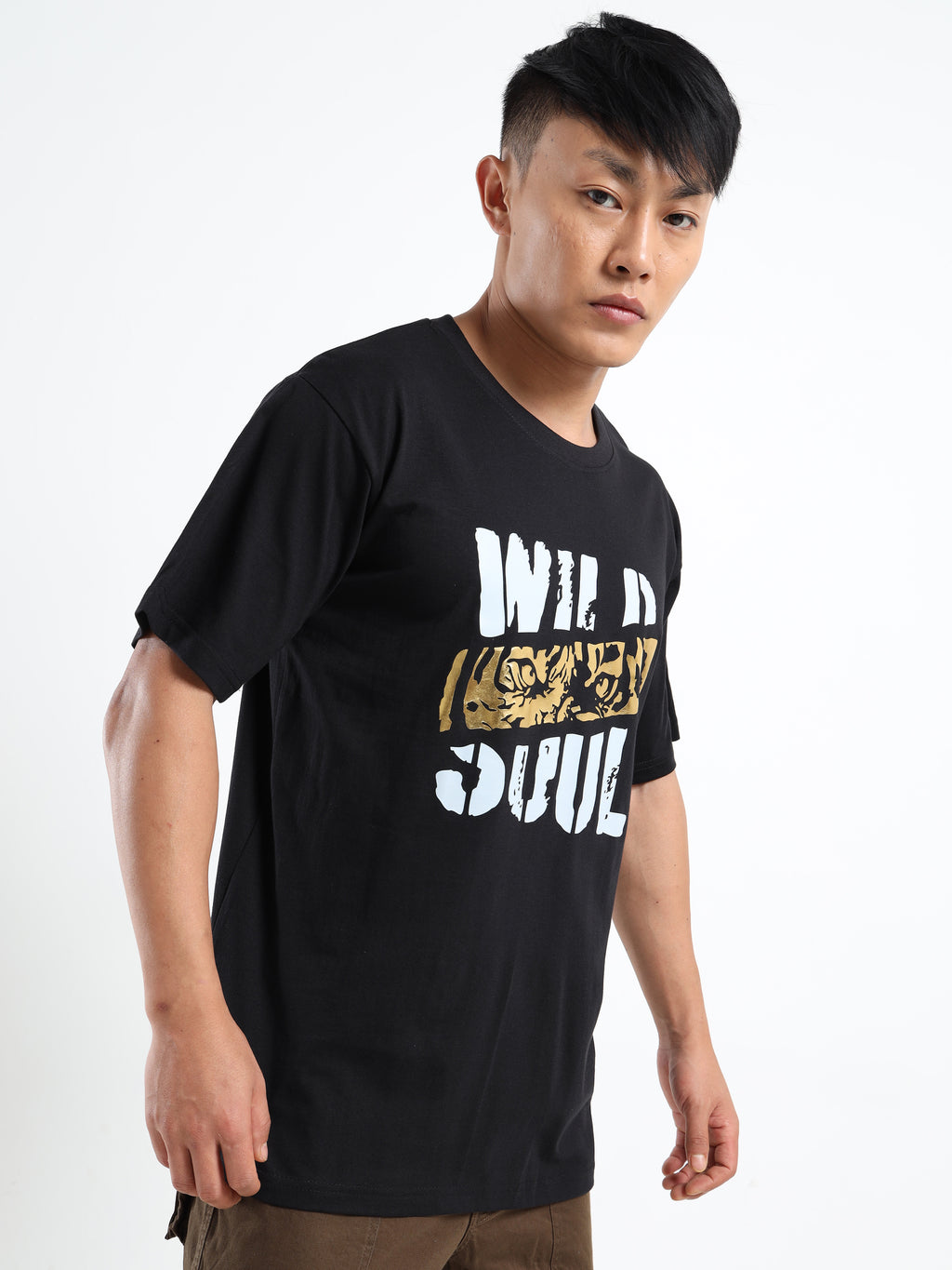 Men's Black and Multi-Color Wild Soul Tiger T-Shirt