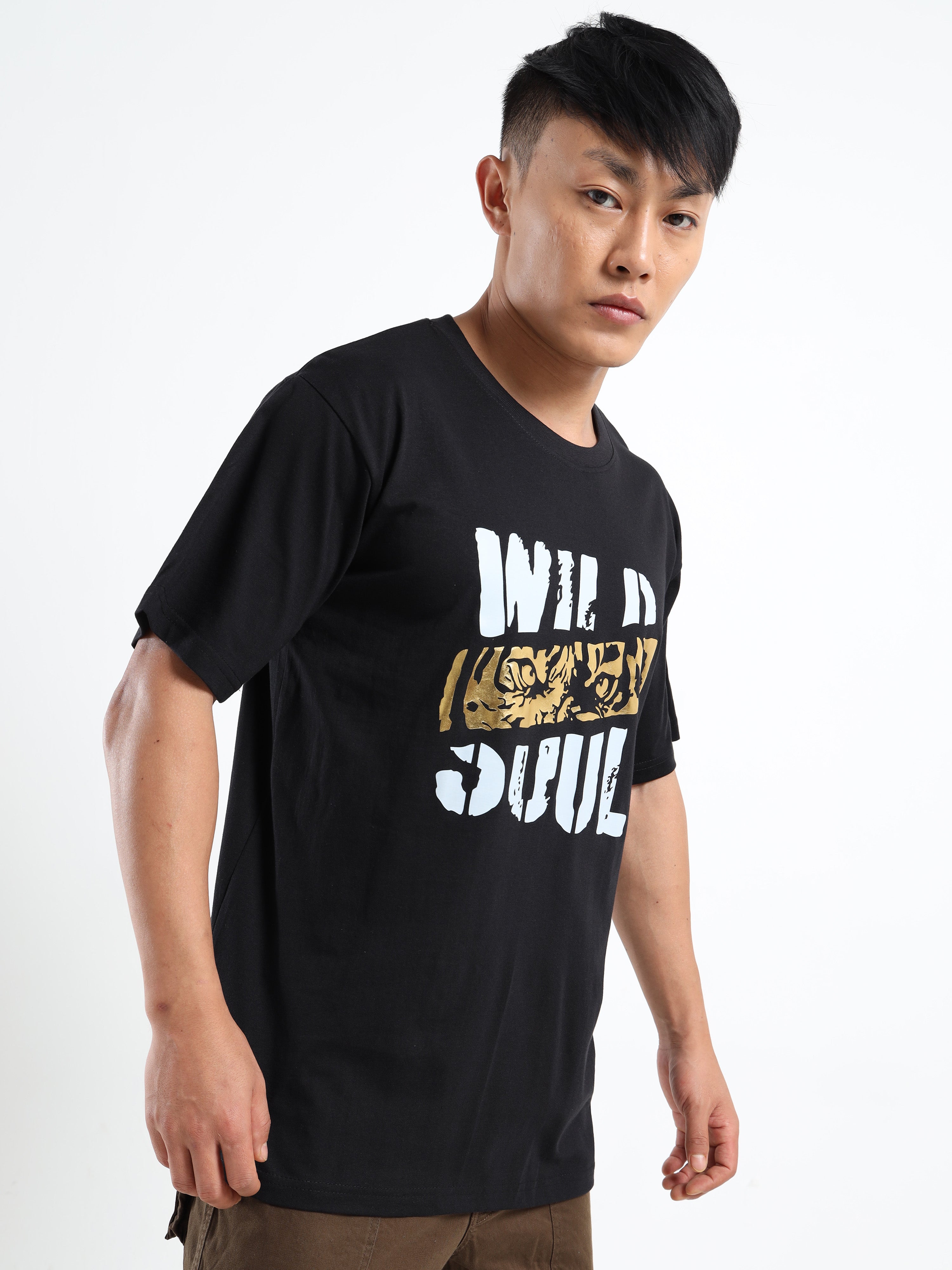 Men's Black and Multi-Color Wild Soul Tiger T-Shirt