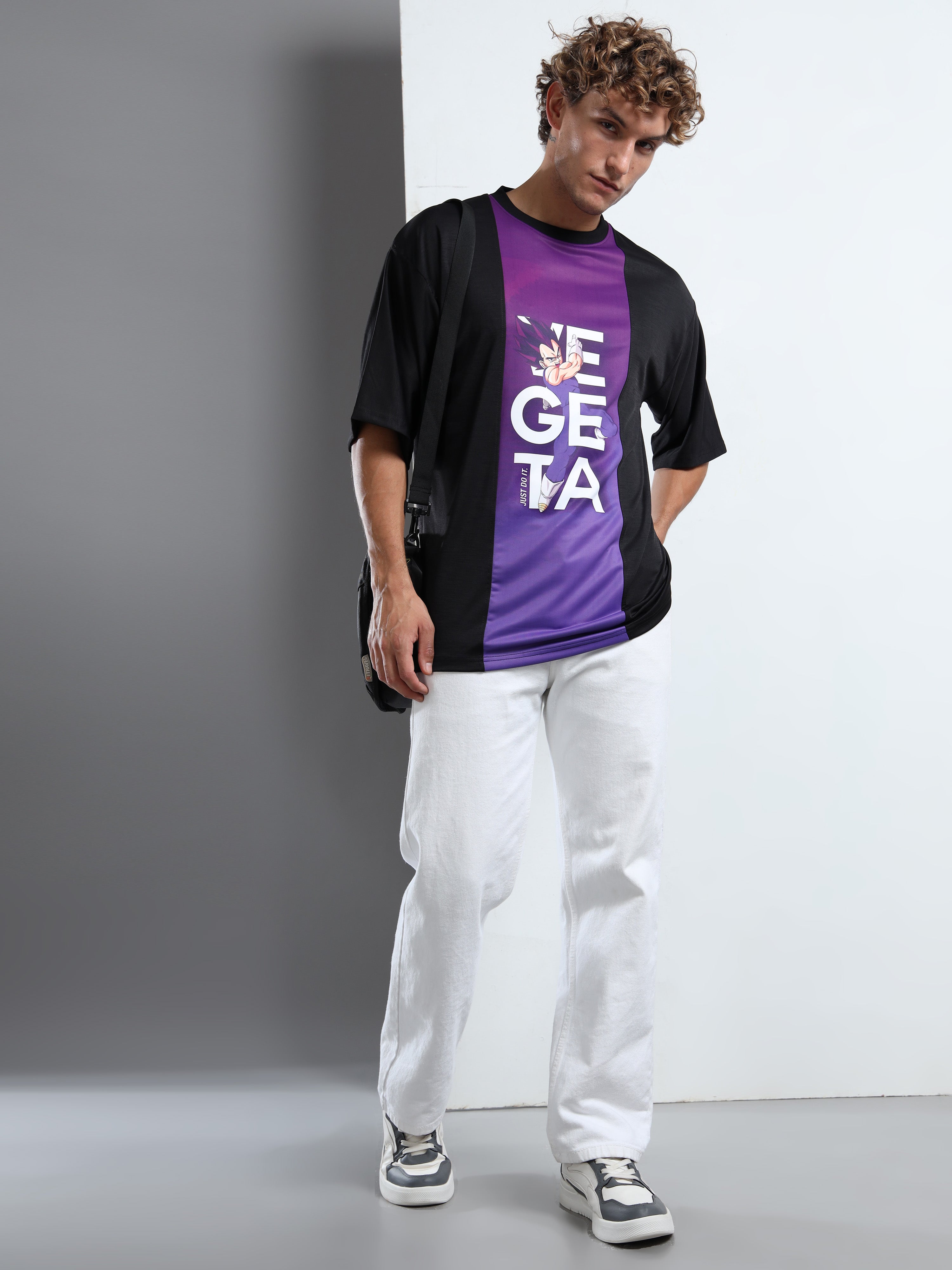 Men's Black and Purple Dragon Ball Z Vegeta Oversized T-Shirt