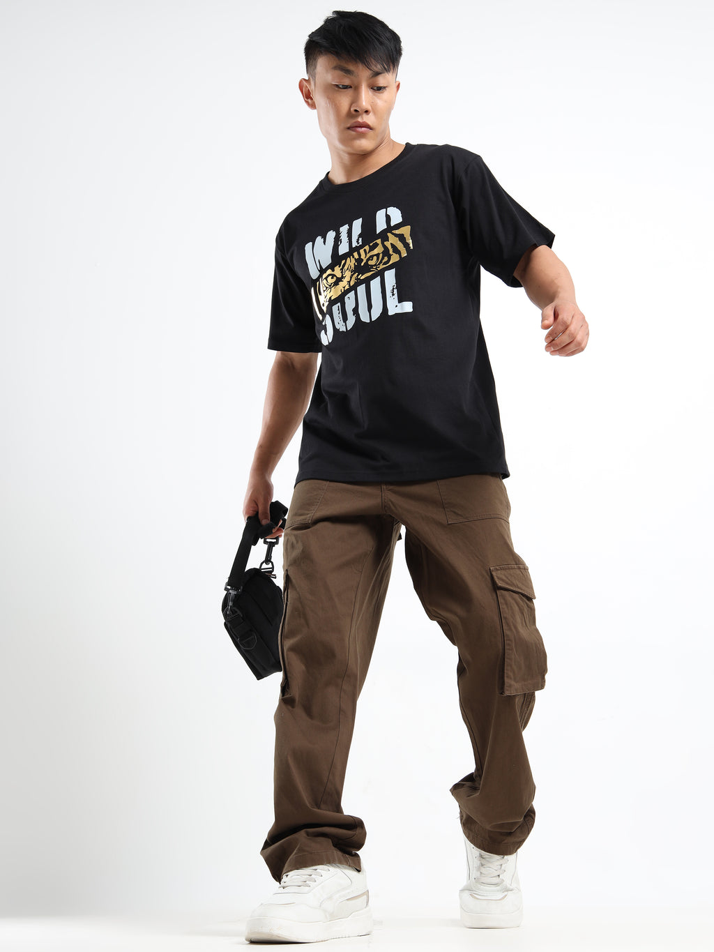 Men's Black and Multi-Color Wild Soul Tiger T-Shirt