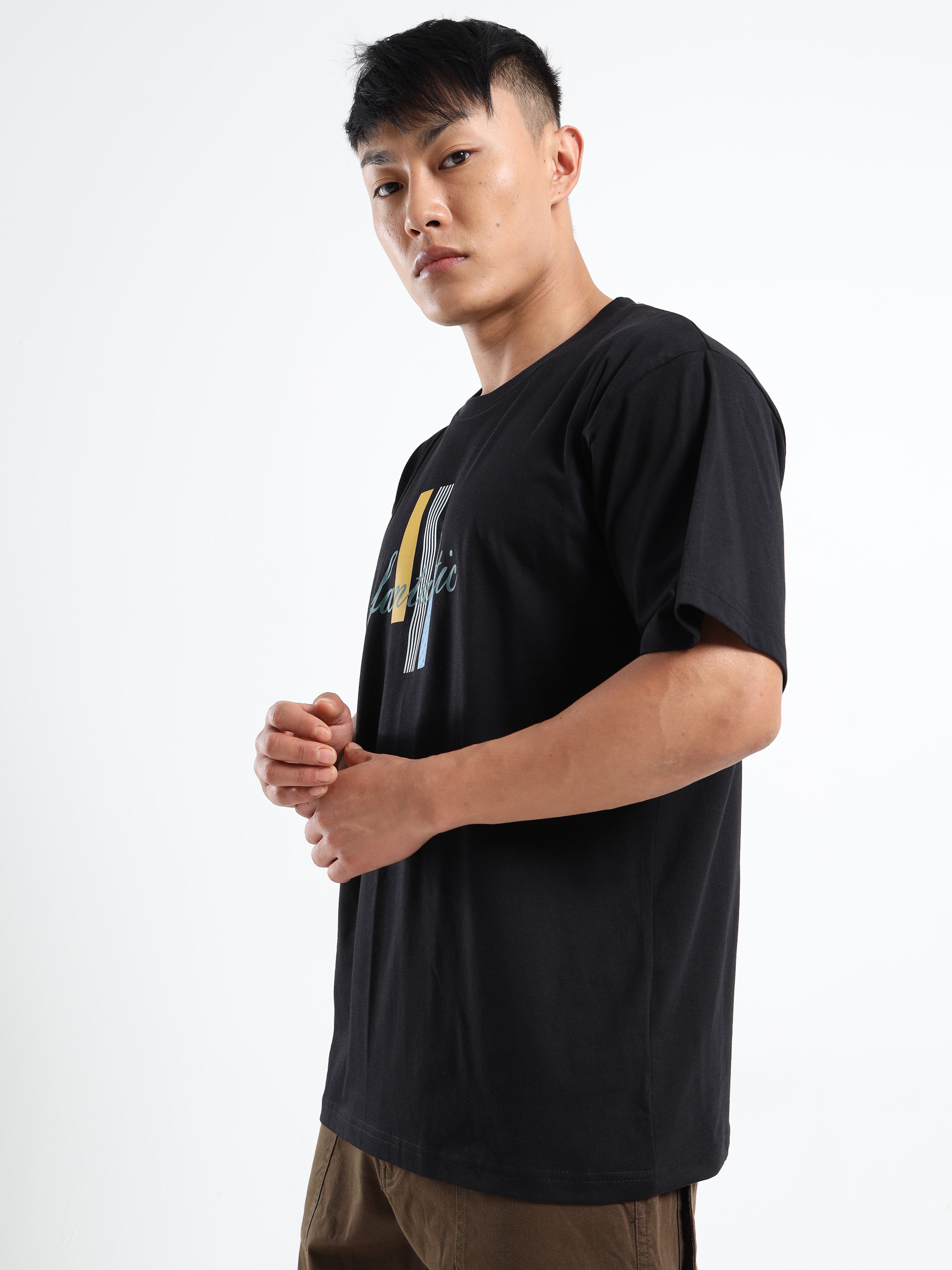 Men's Black and Multi-Color Fantastic Graphic T-Shirt