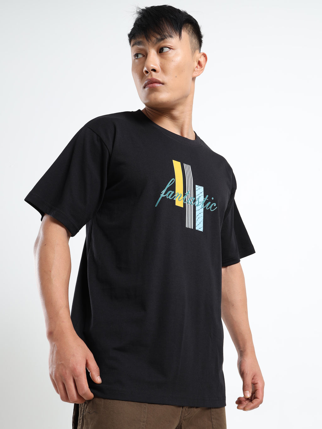 Men's Black and Multi-Color Fantastic Graphic T-Shirt