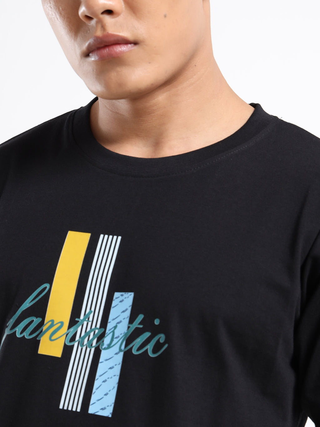 Men's Black and Multi-Color Fantastic Graphic T-Shirt