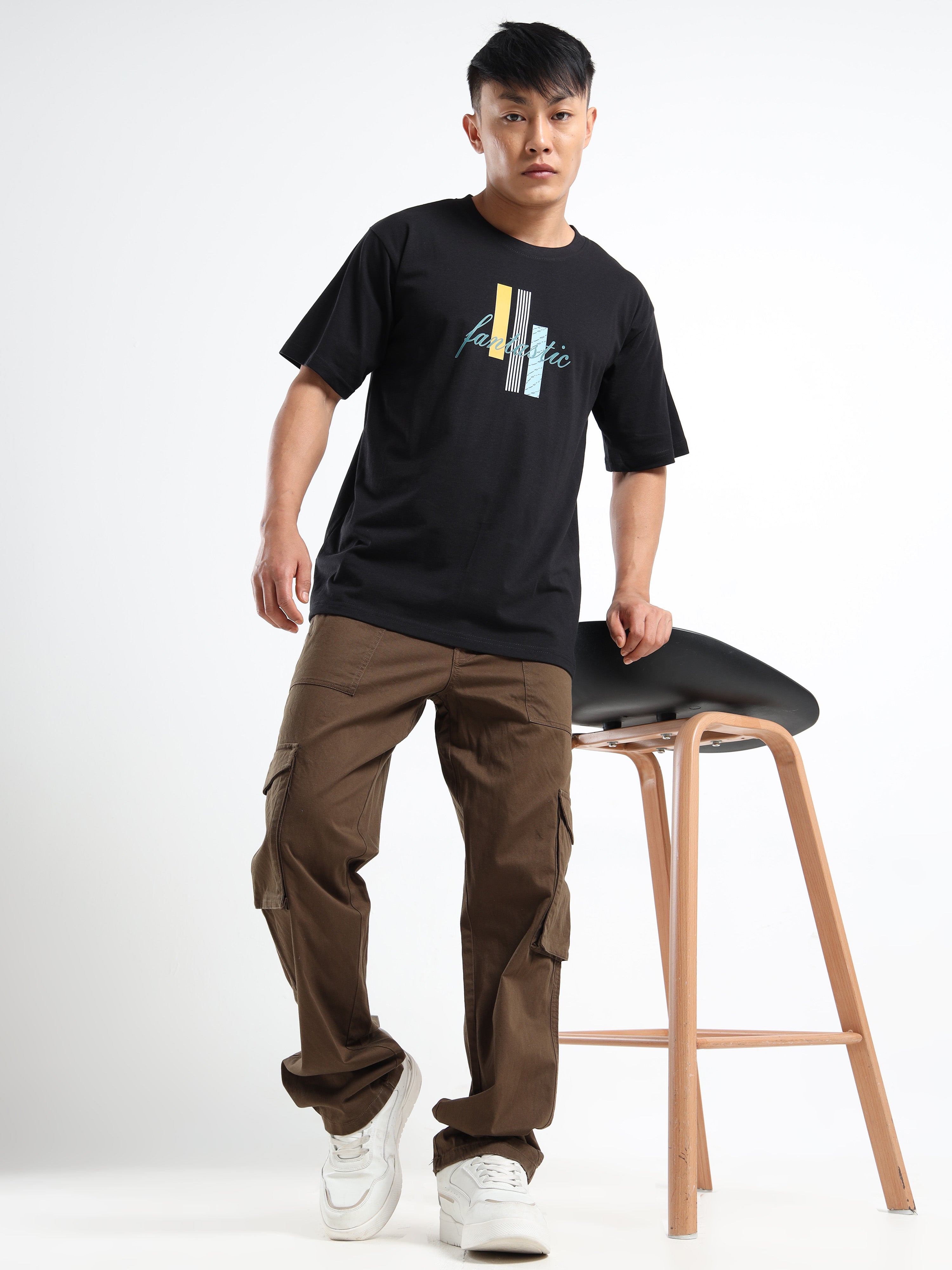 Men's Black and Multi-Color Fantastic Graphic T-Shirt