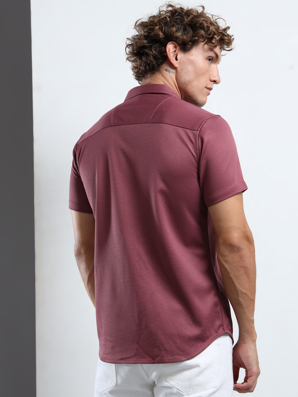 Men's Light Purple Textured Short Sleeve Casual Shirt