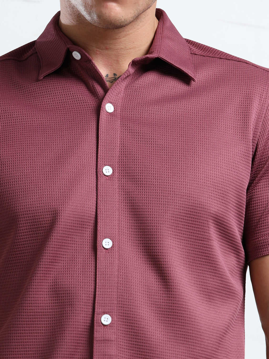 Men's Light Purple Textured Short Sleeve Casual Shirt