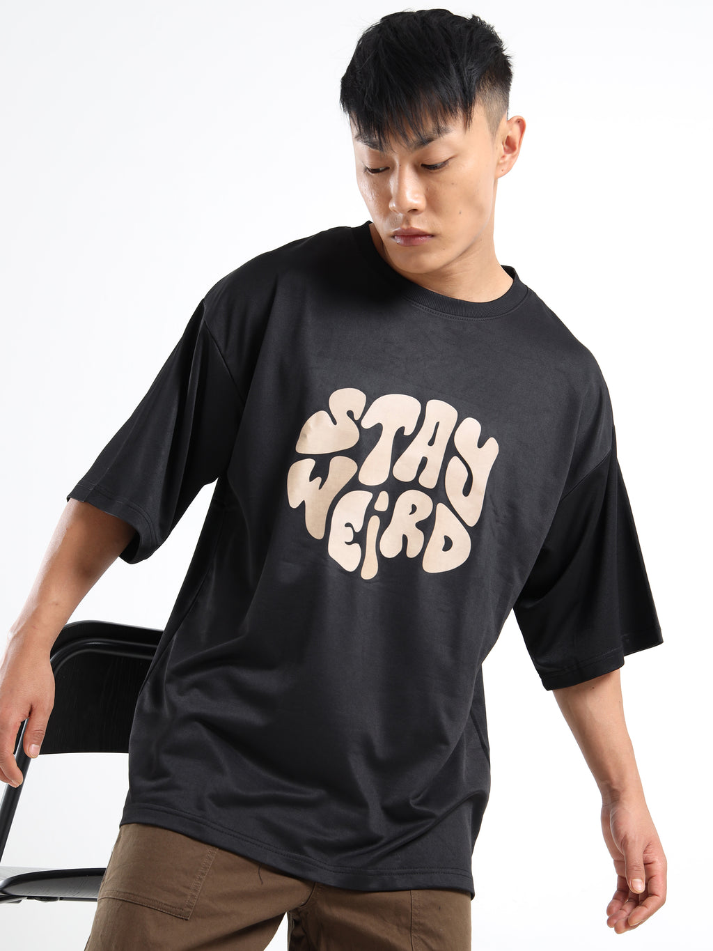 Men's Black Stay Weird Oversized T-Shirt