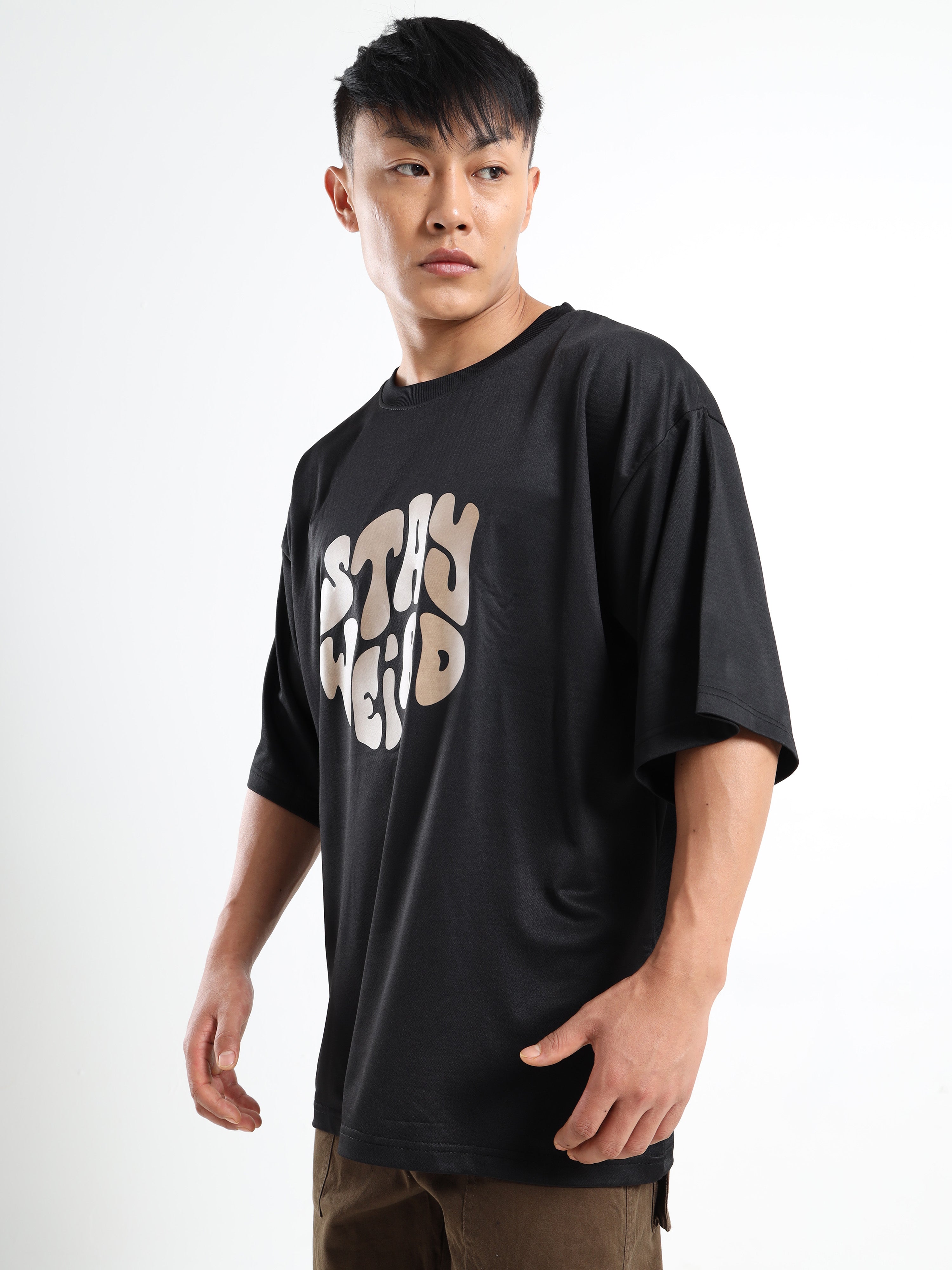Men's Black Stay Weird Oversized T-Shirt