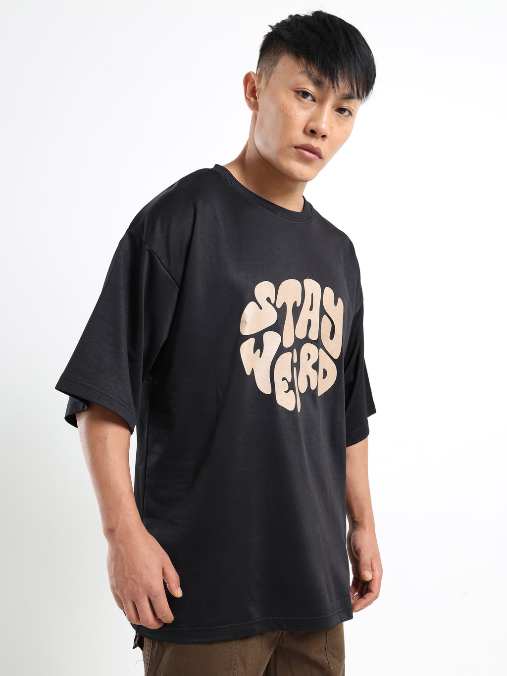 Men's Black Stay Weird Oversized T-Shirt