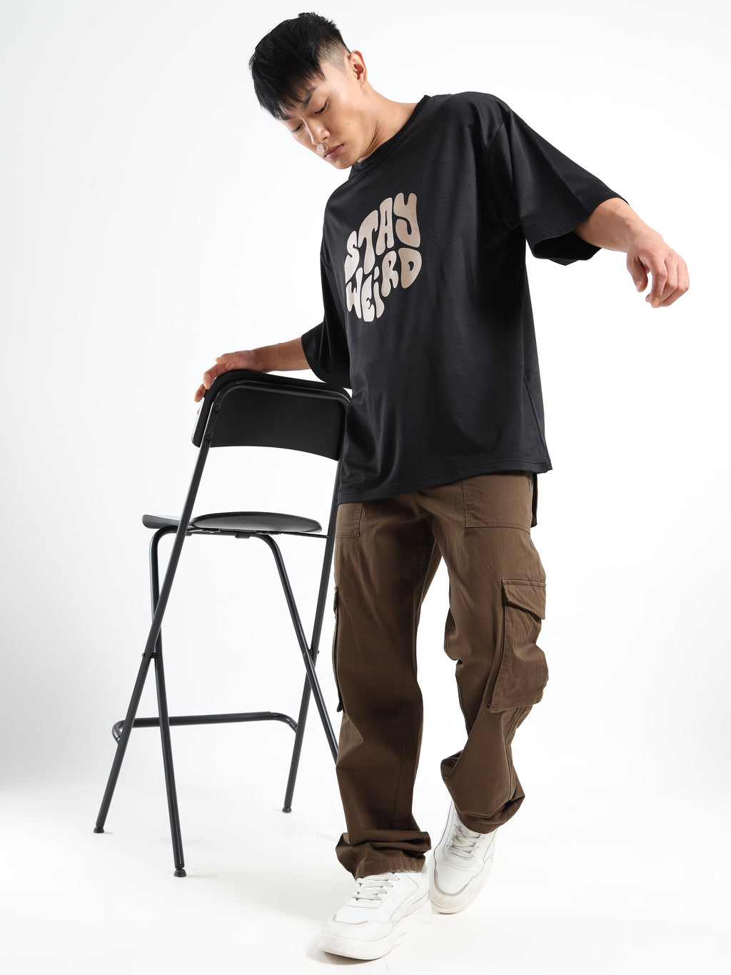 Men's Black Stay Weird Oversized T-Shirt