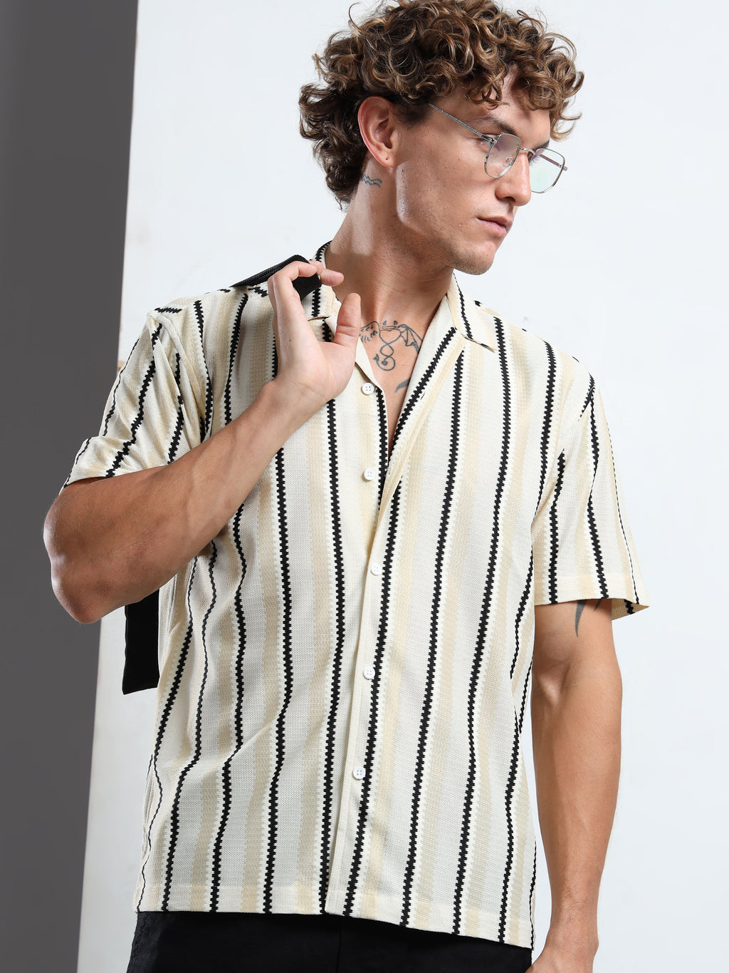 Men's Beige Striped Knit Shirt
