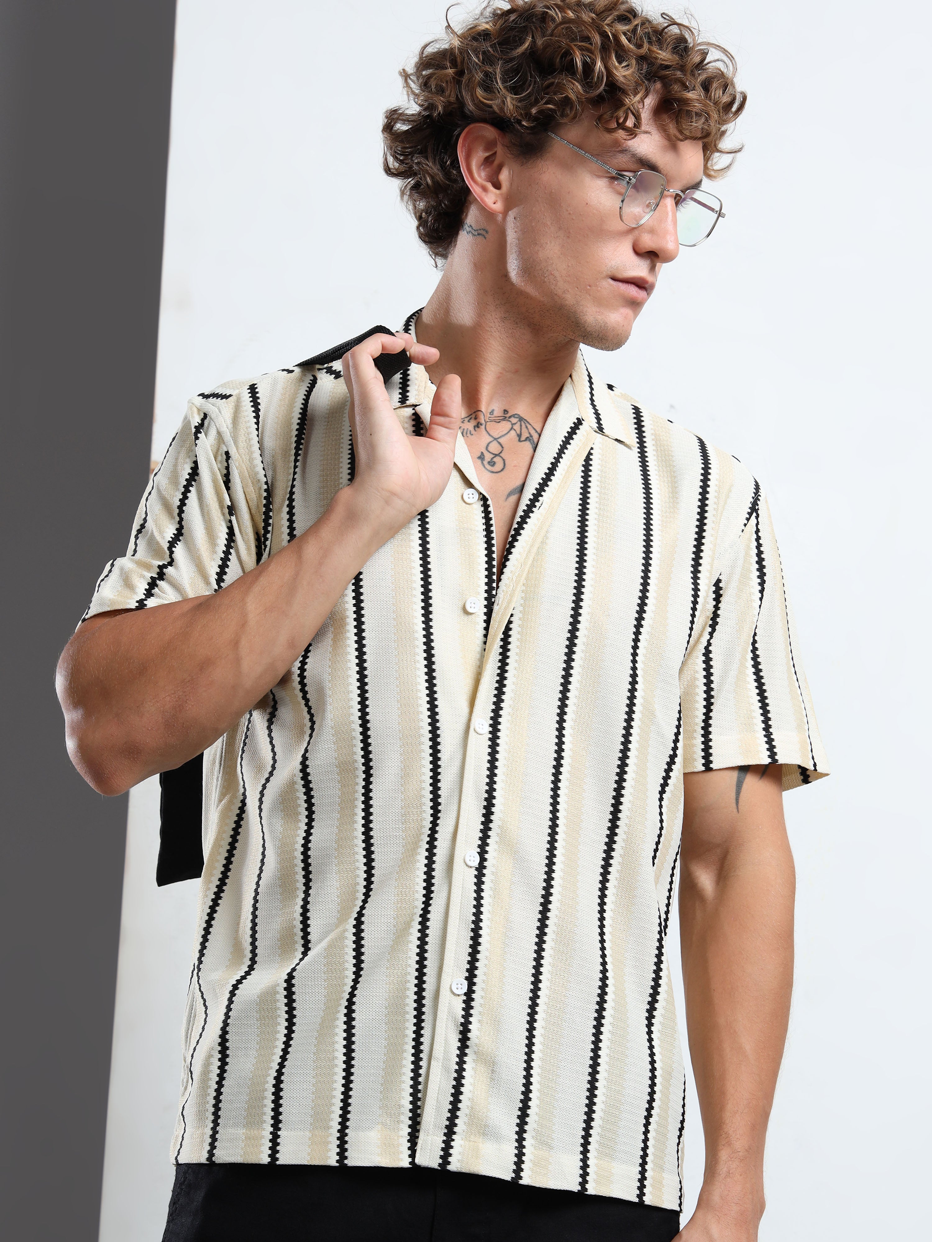 Men's Beige Striped Knit Shirt