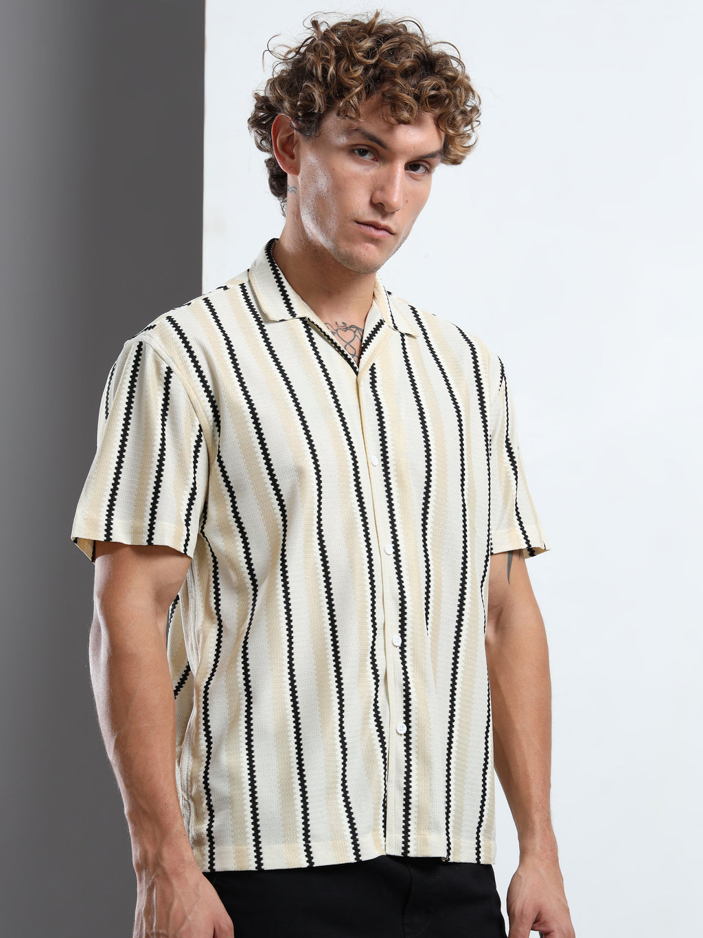 Men's Beige Striped Knit Shirt