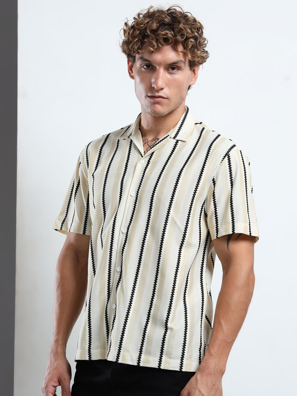 Men's Beige Striped Knit Shirt