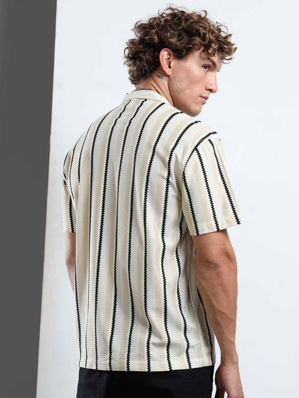 Men's Beige Striped Knit Shirt