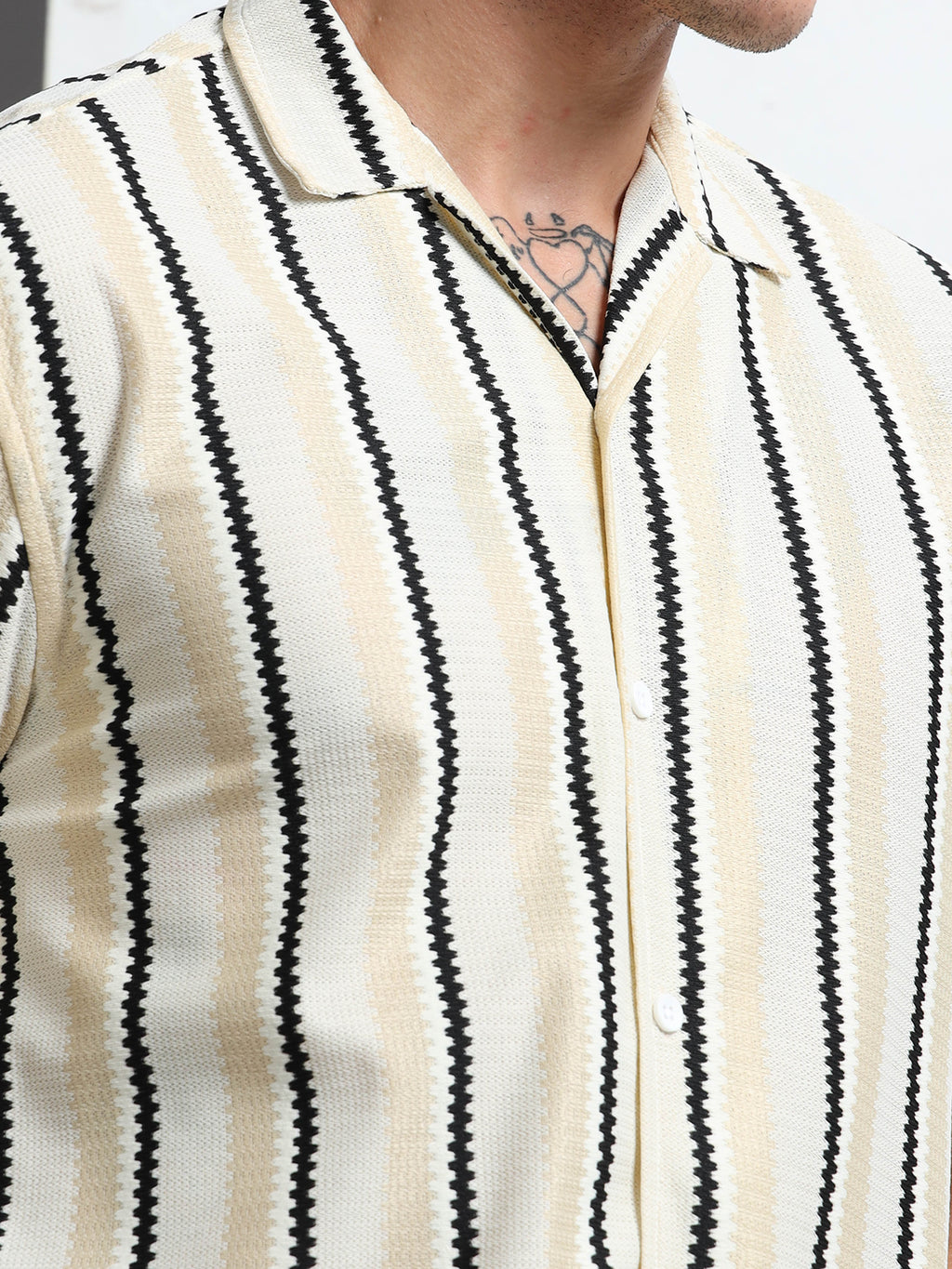 Men's Beige Striped Knit Shirt