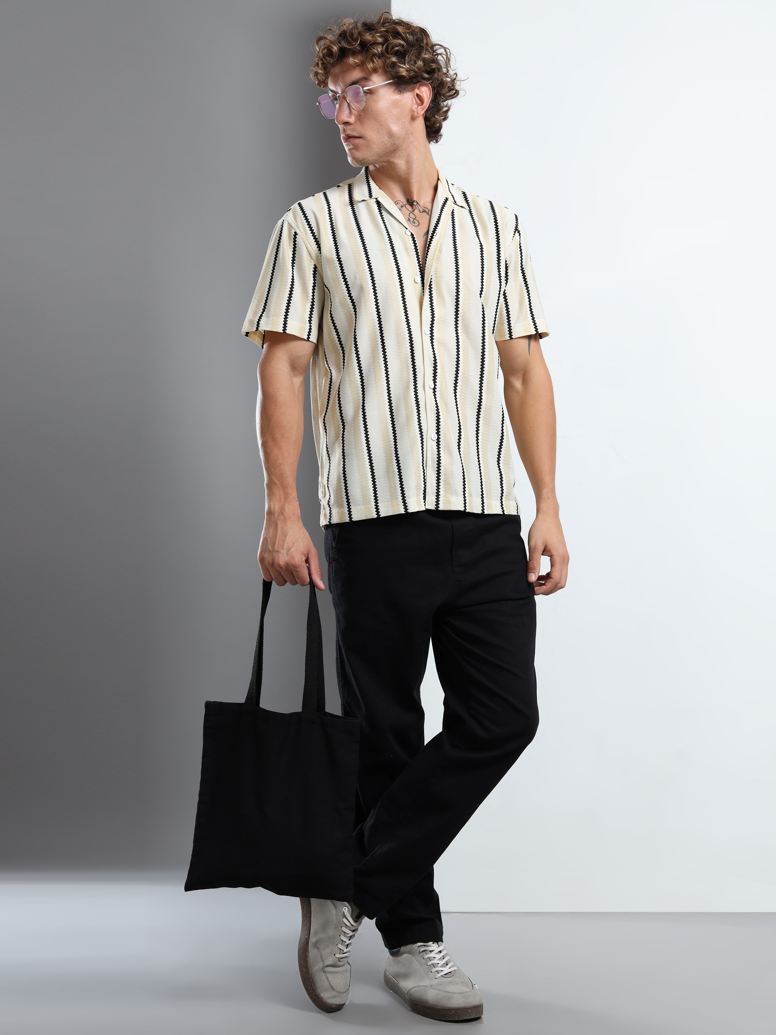Men's Beige Striped Knit Shirt