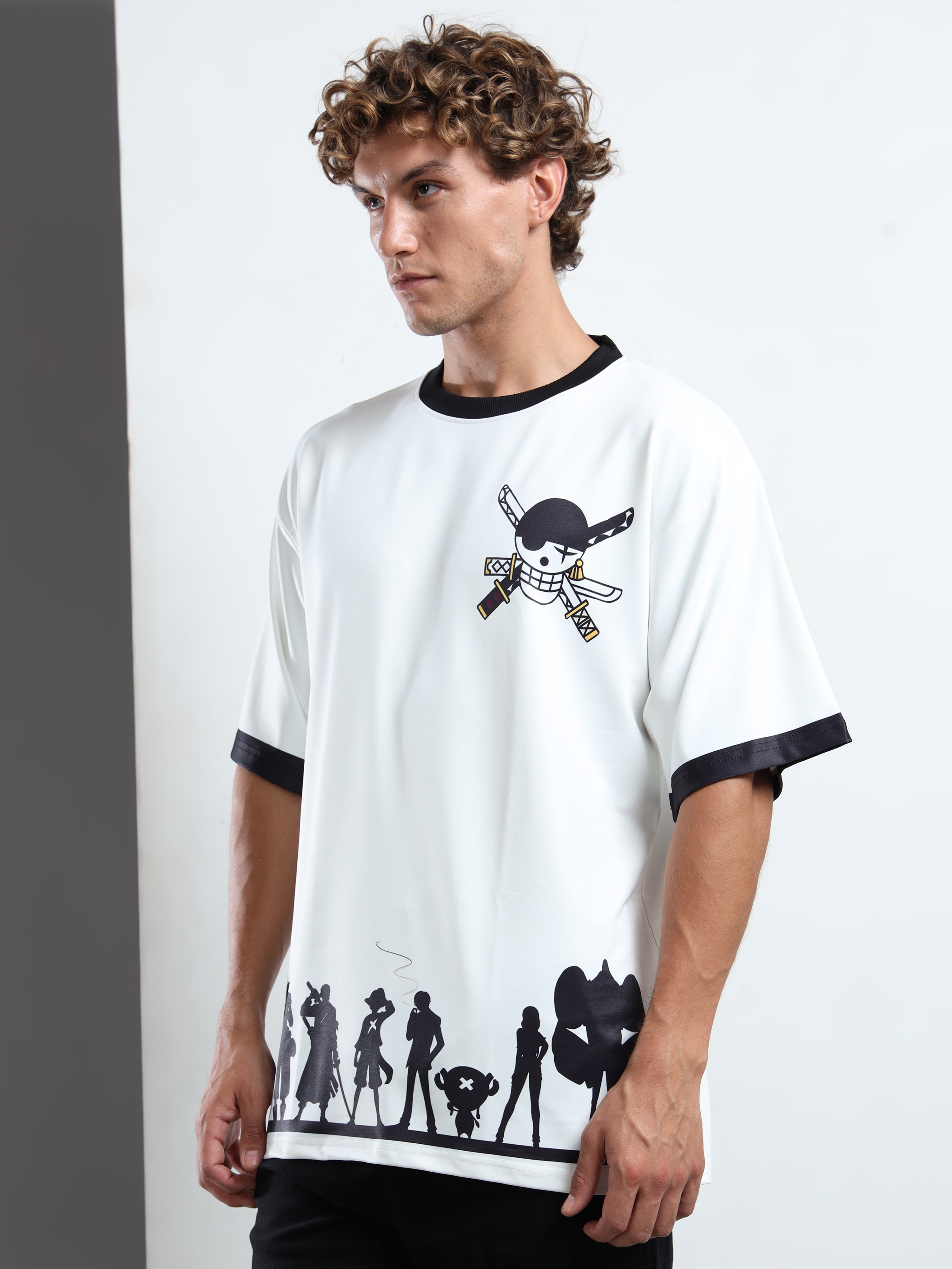 Men's White One Piece Straw Hat Pirates Oversized T-Shirt