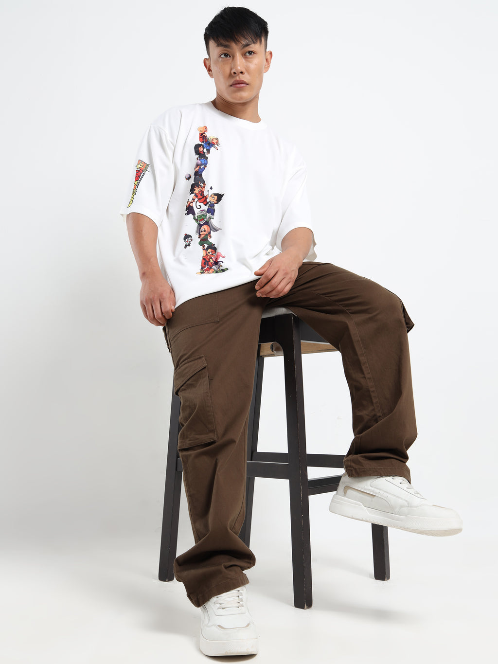 Men's Beige One Piece Epic Crew Oversized T-Shirt