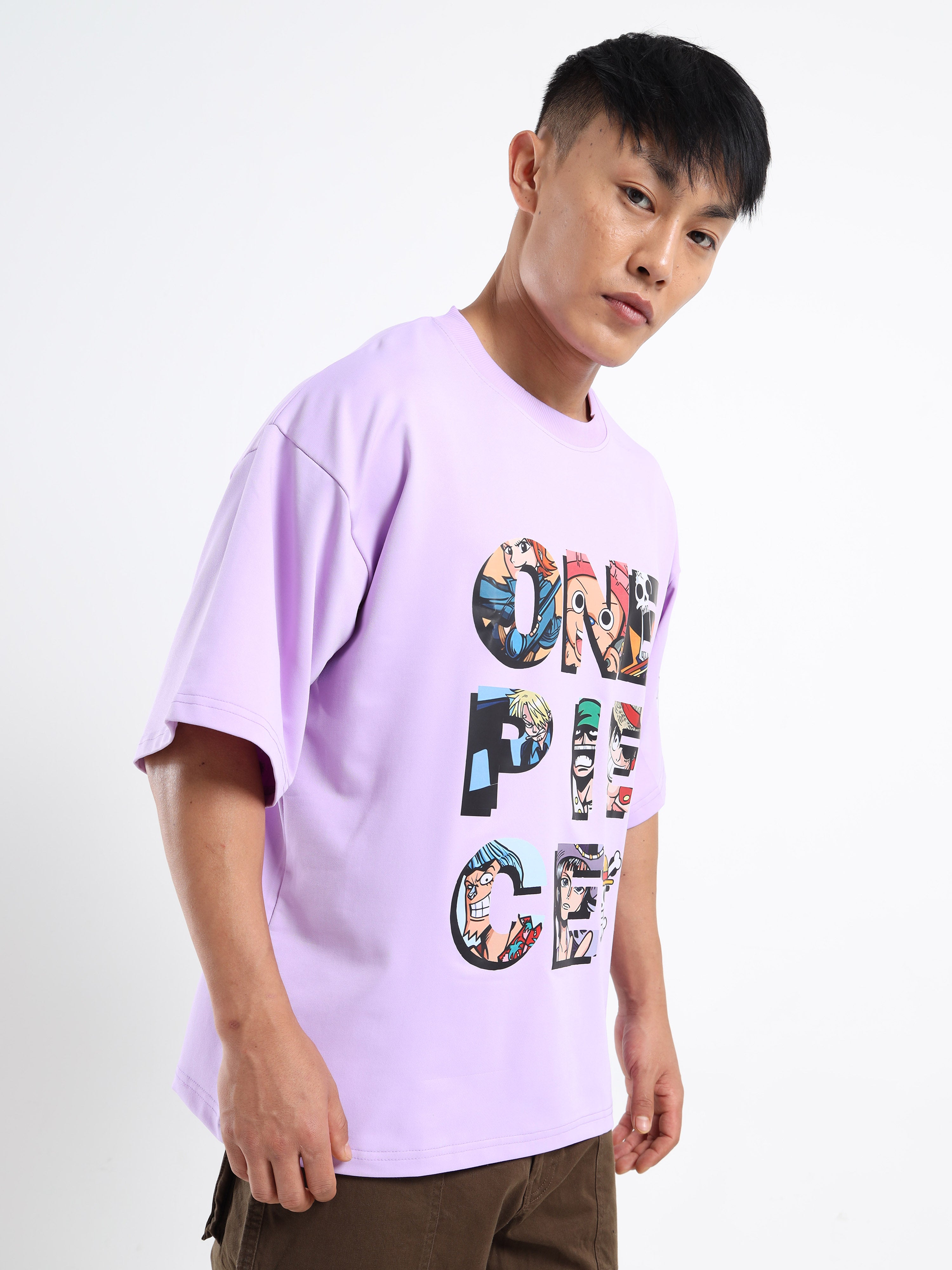 Men's Lilac One Piece Straw Hat Oversized T-Shirt