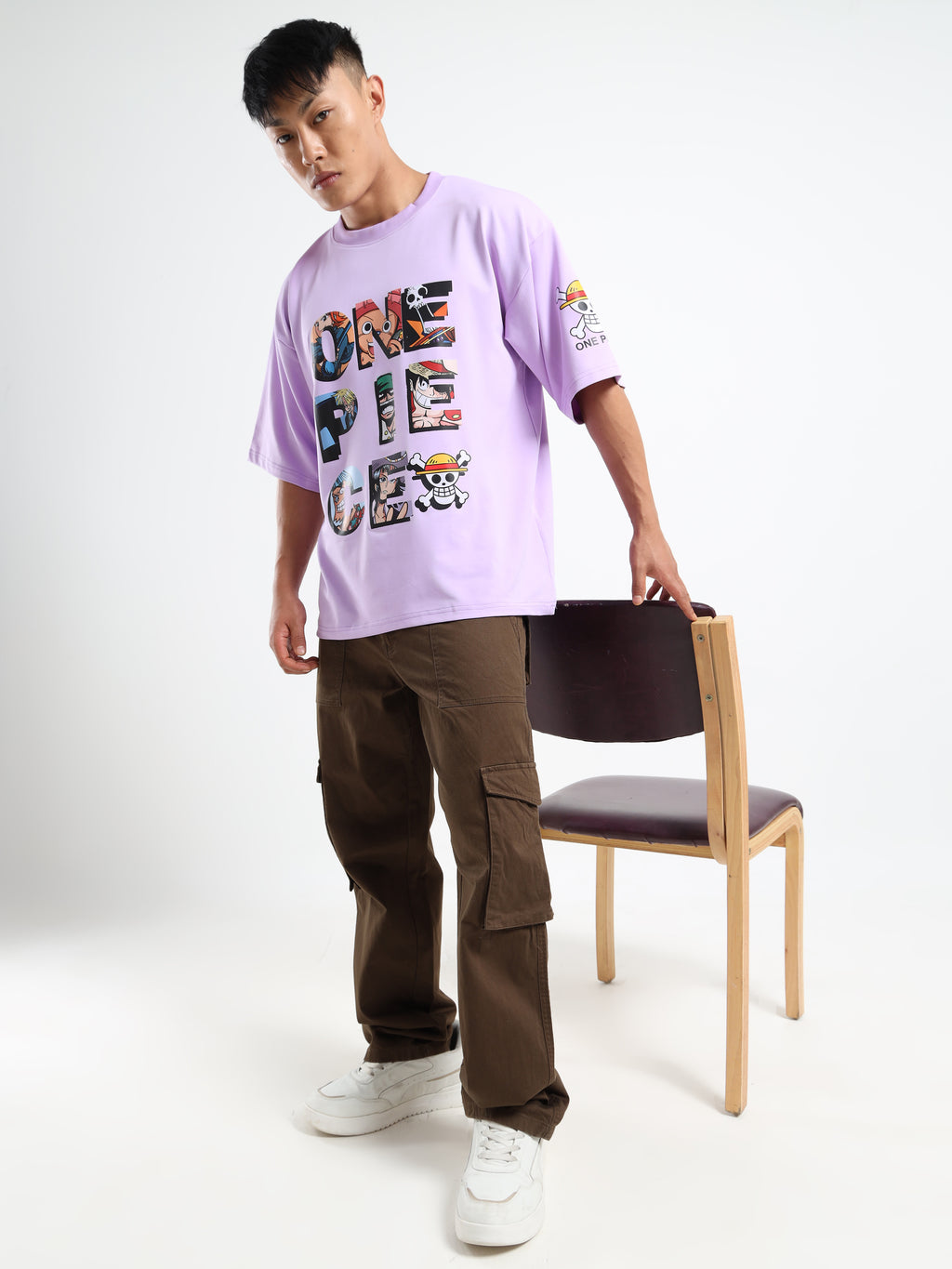 Men's Lilac One Piece Straw Hat Oversized T-Shirt