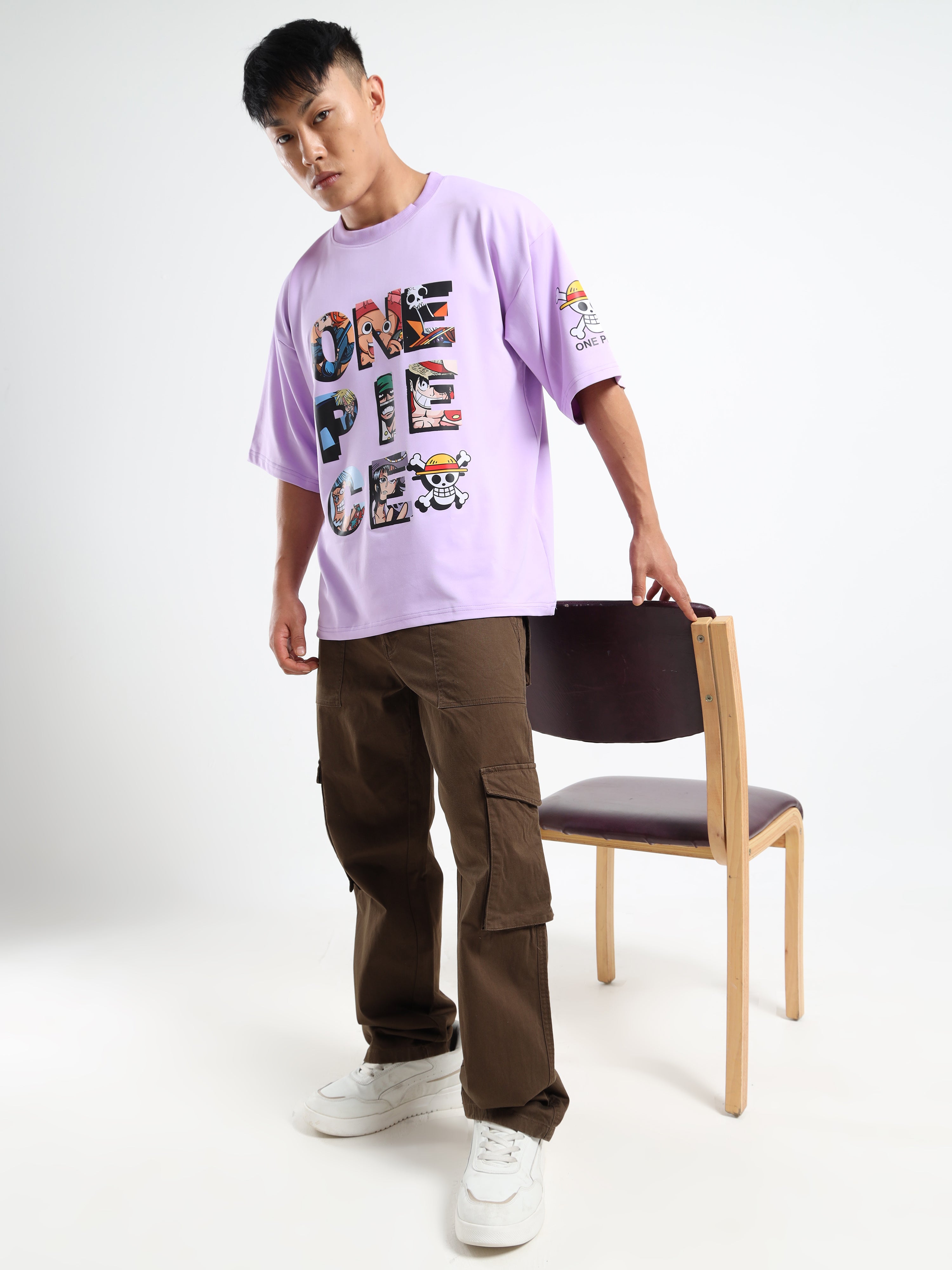 Men's Lilac One Piece Straw Hat Oversized T-Shirt