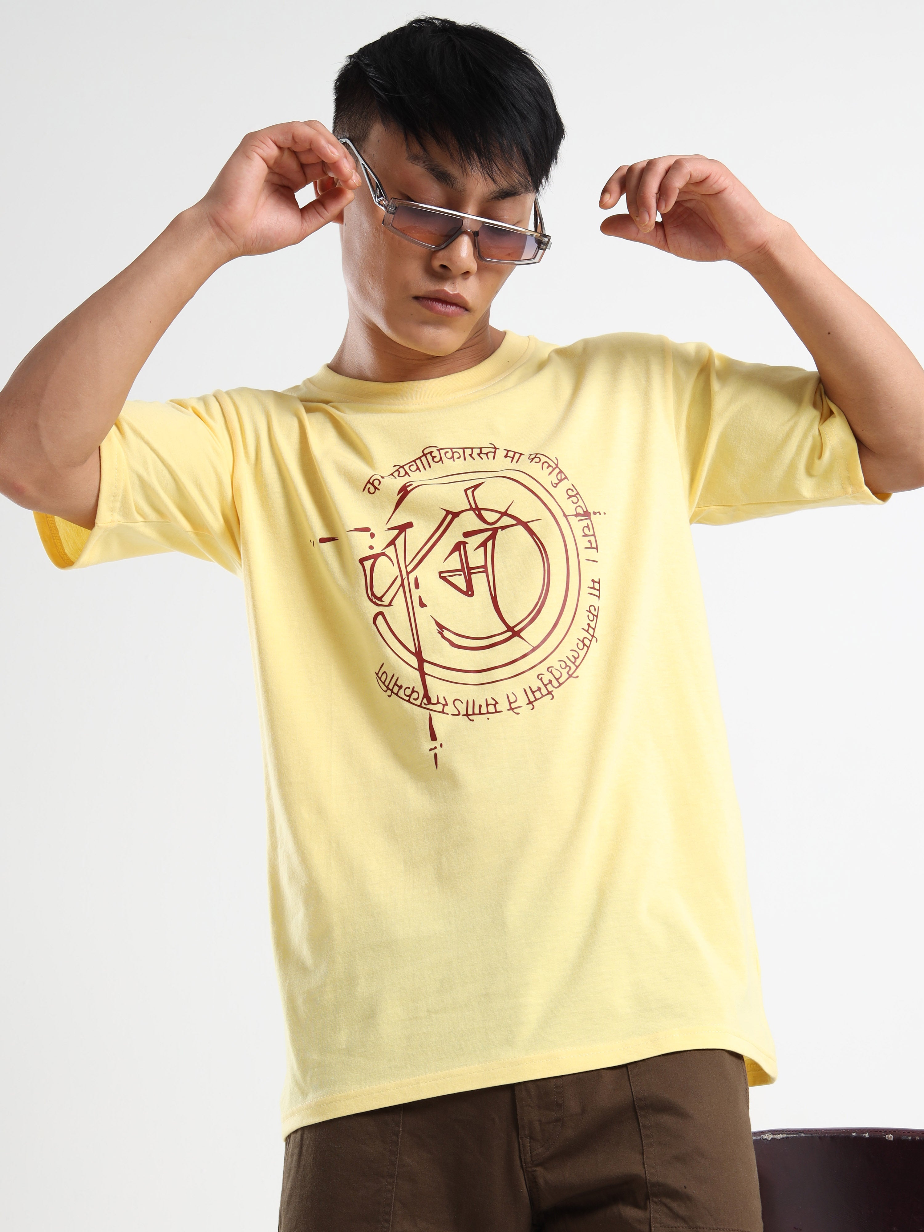 Men's Light Yellow Karm Sanskrit Graphic T-Shirt