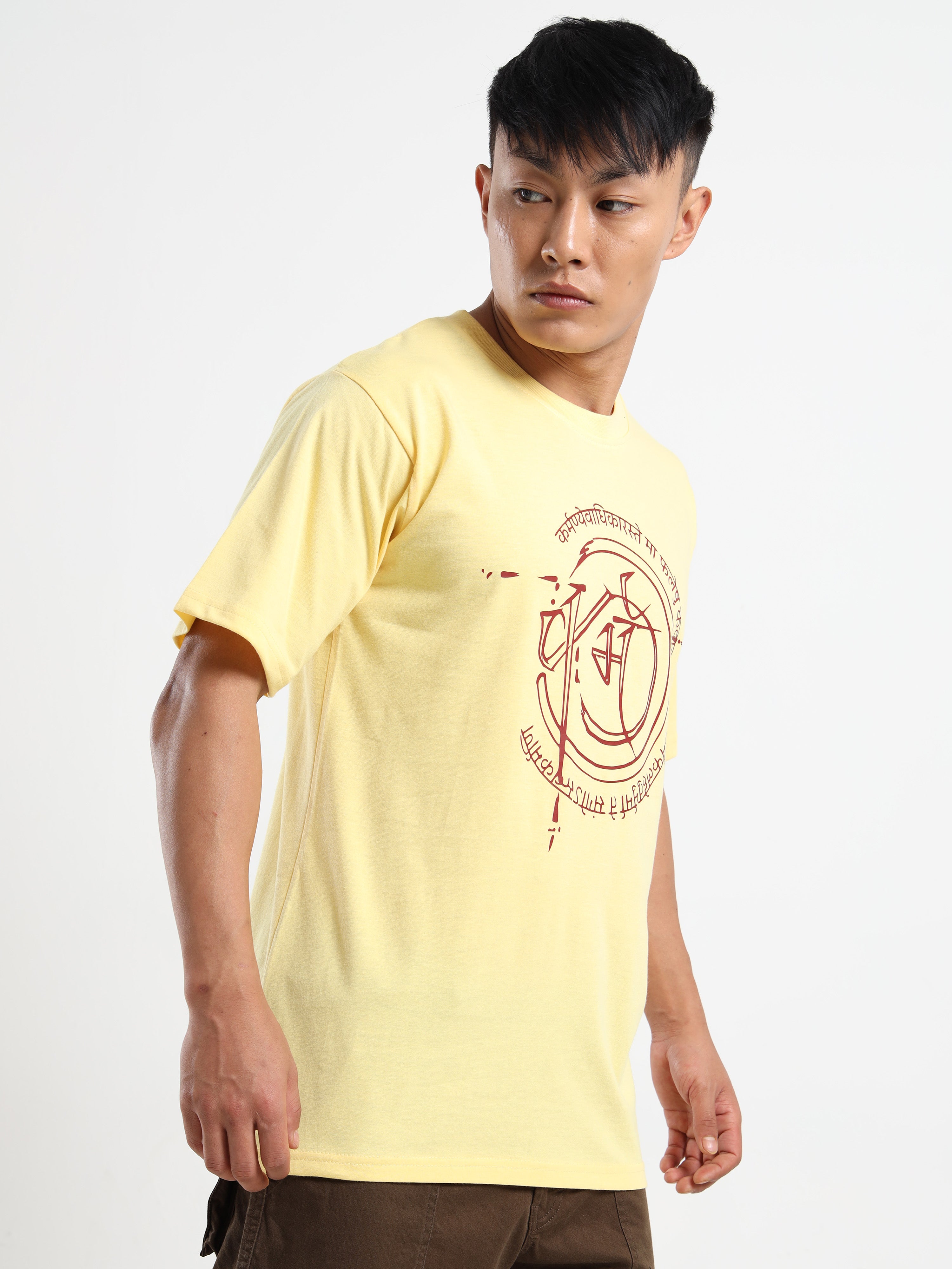 Men's Light Yellow Karm Sanskrit Graphic T-Shirt
