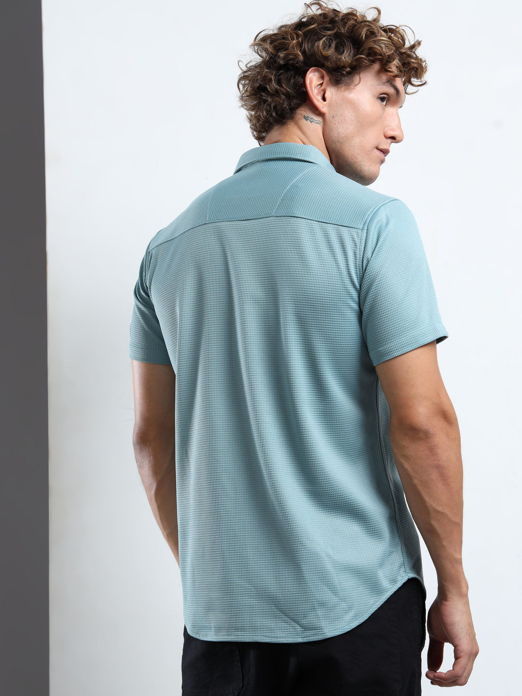 Men's Teal Textured Short Sleeve Casual Shirt