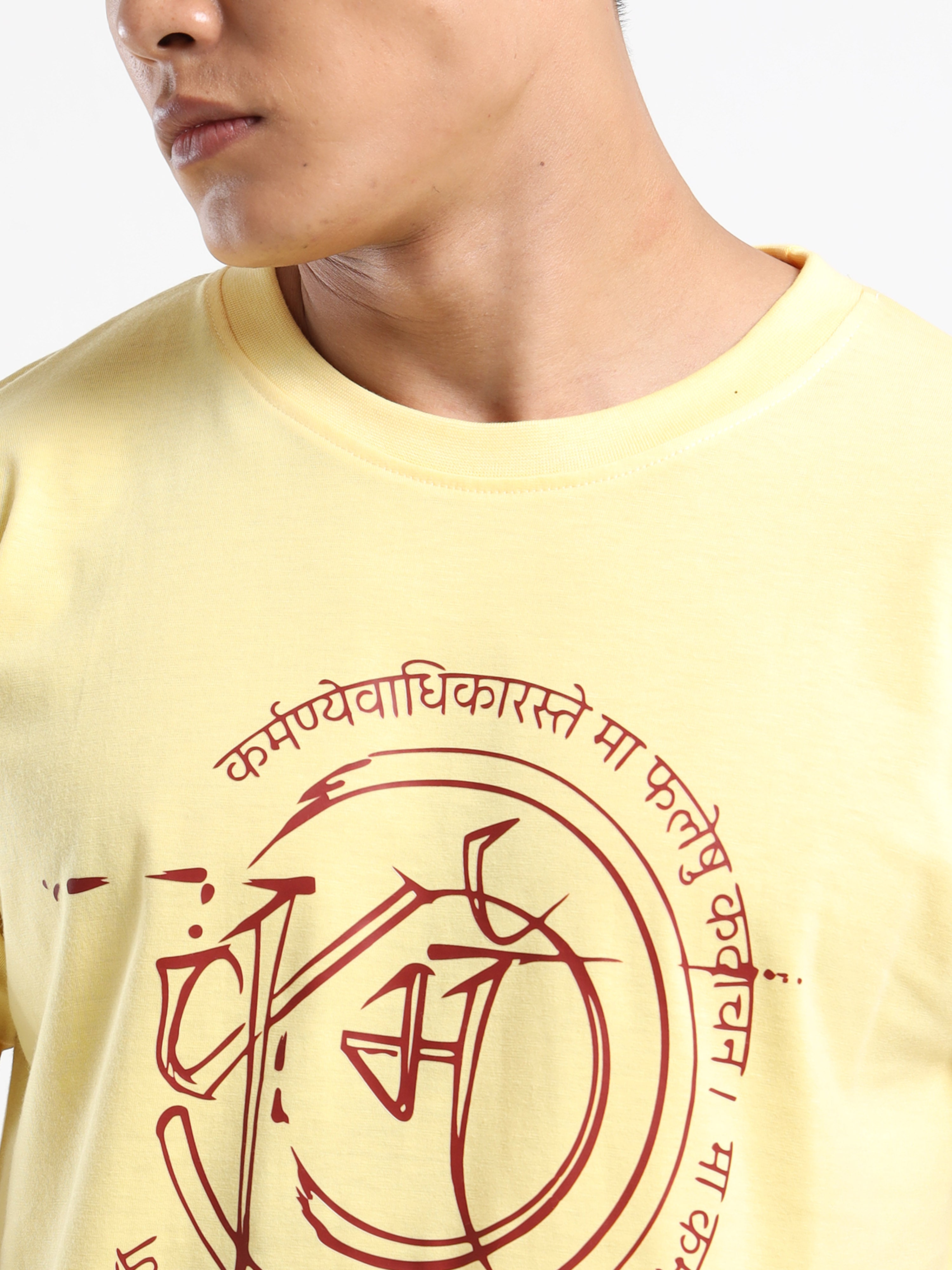 Men's Light Yellow Karm Sanskrit Graphic T-Shirt