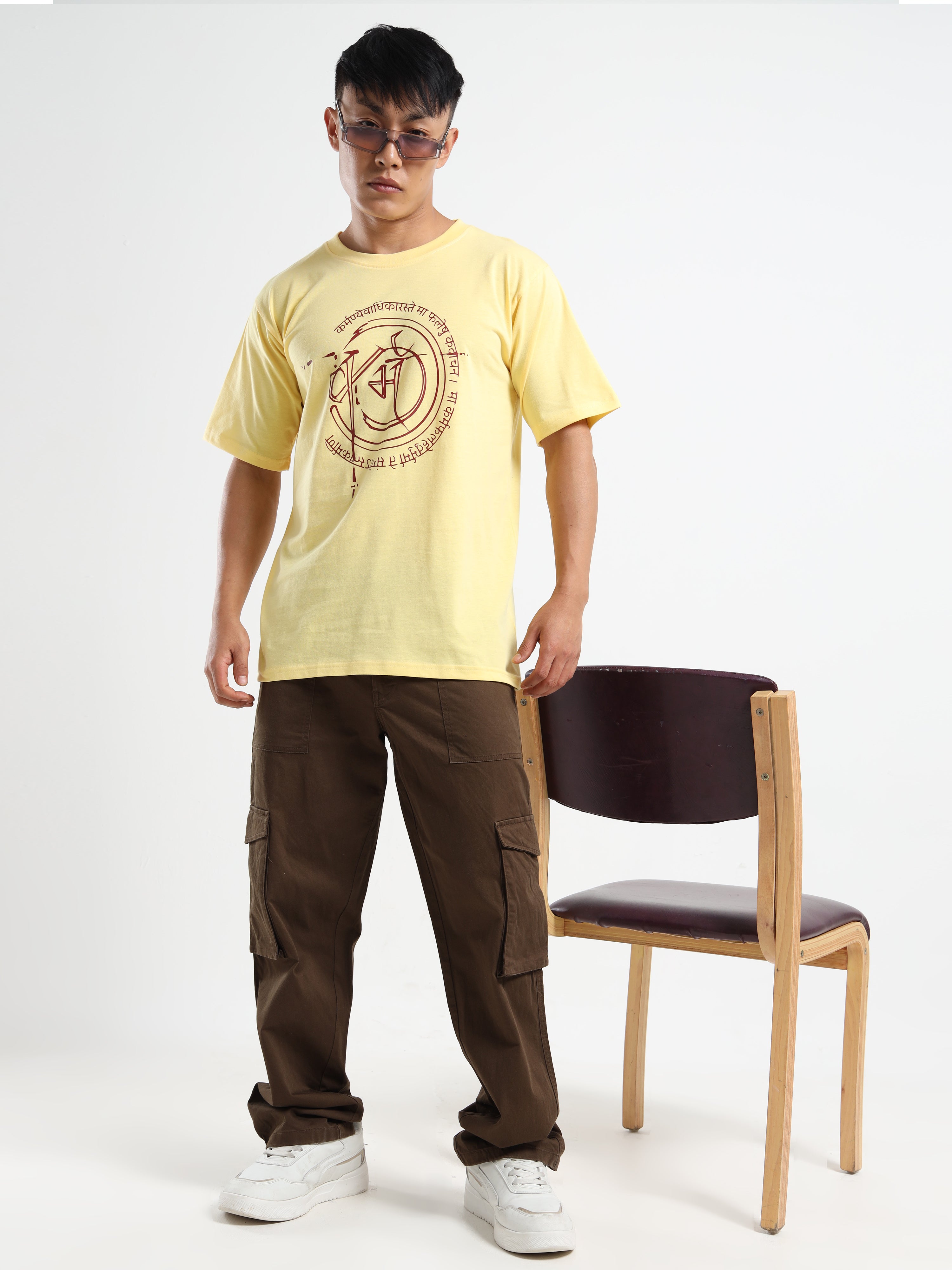 Men's Light Yellow Karm Sanskrit Graphic T-Shirt