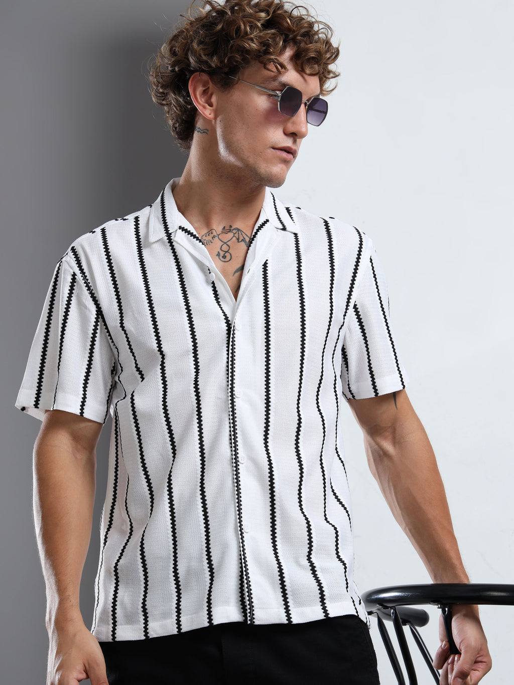Men's  White Striped Shirt