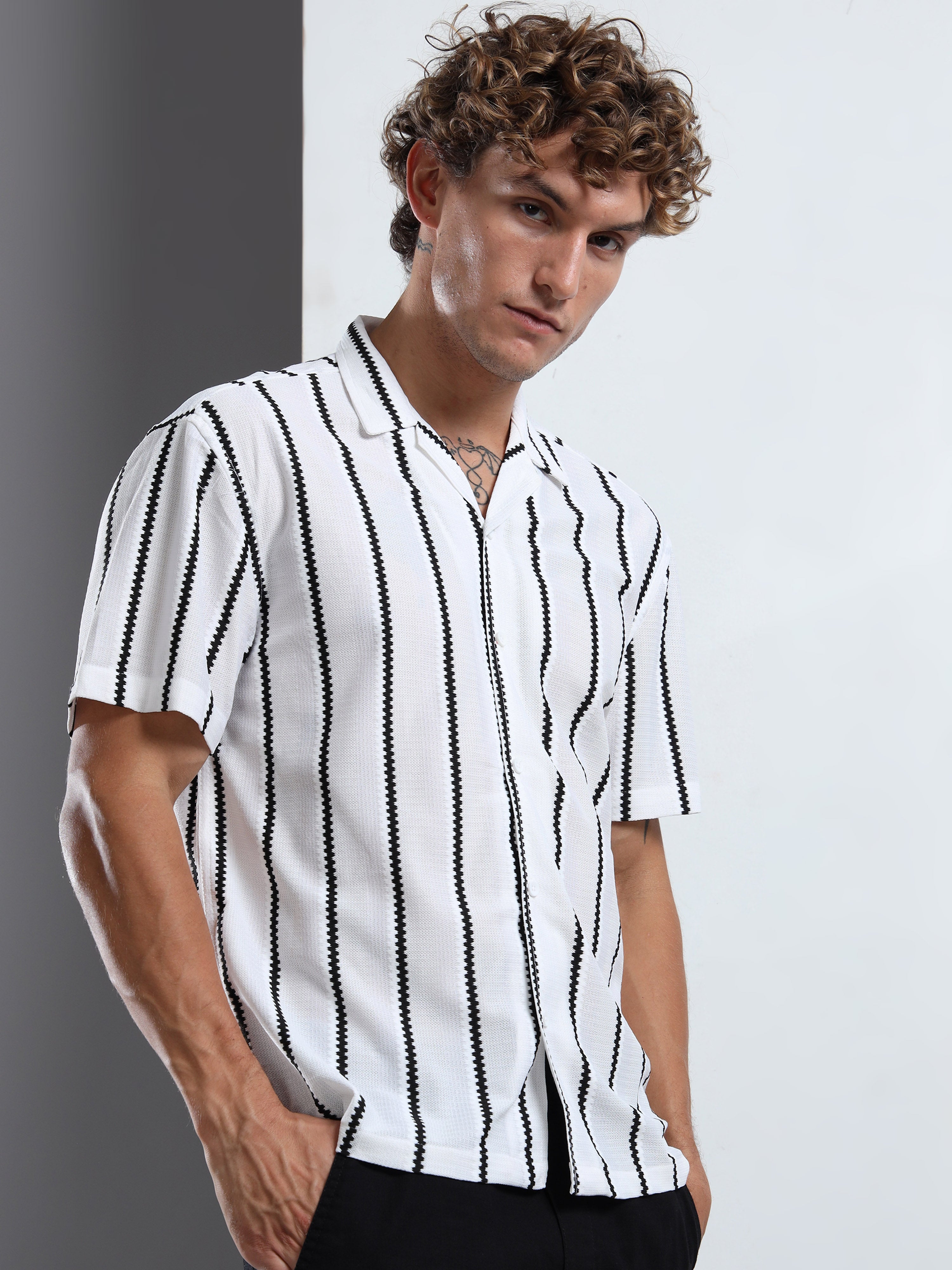 Men's  White Striped Shirt