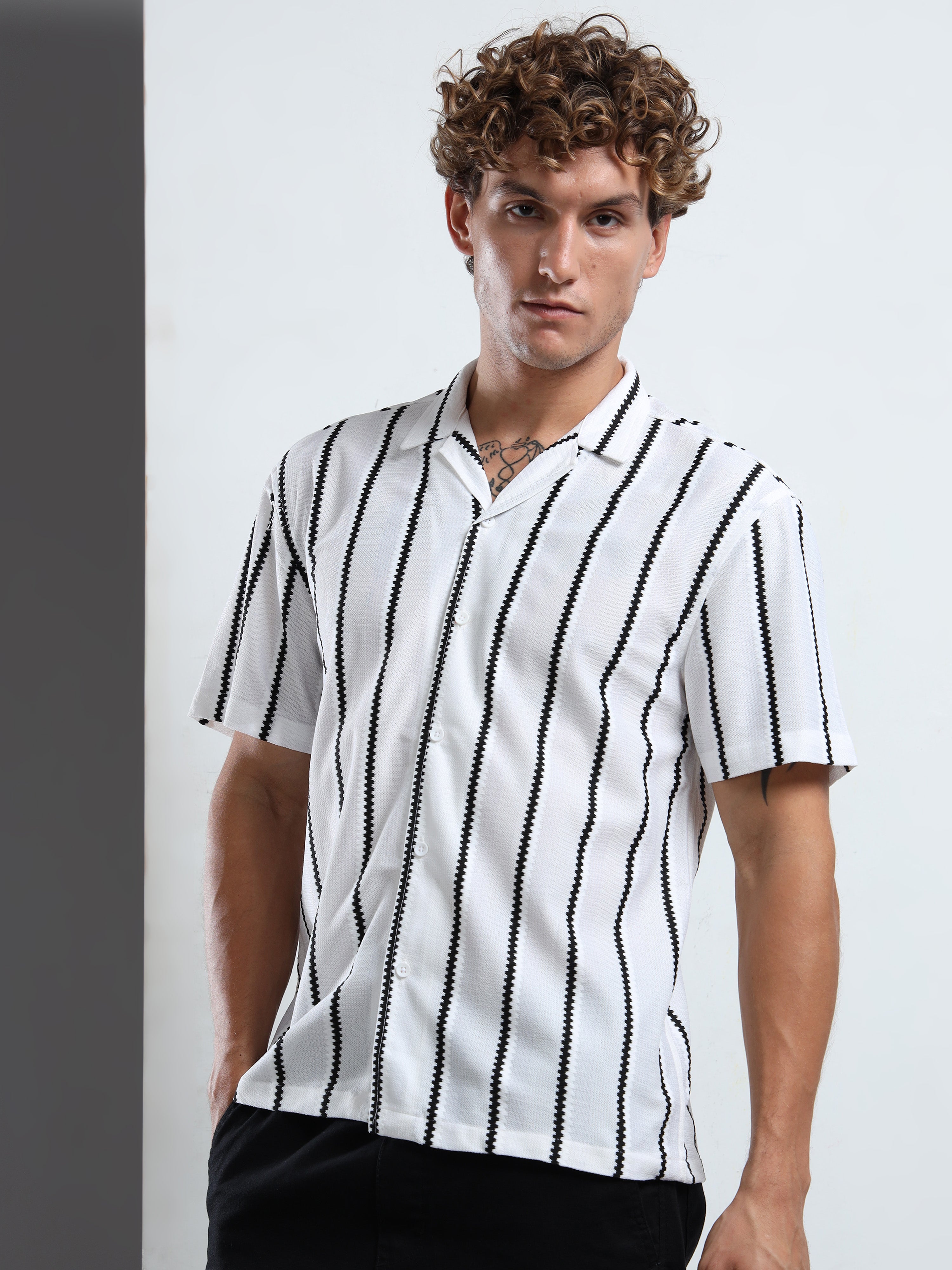 Men's  White Striped Shirt