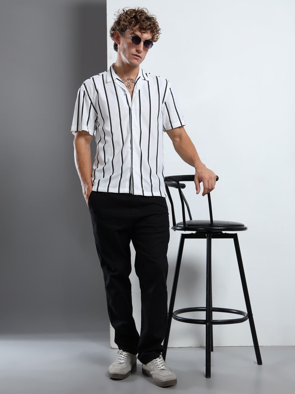 Men's  White Striped Shirt