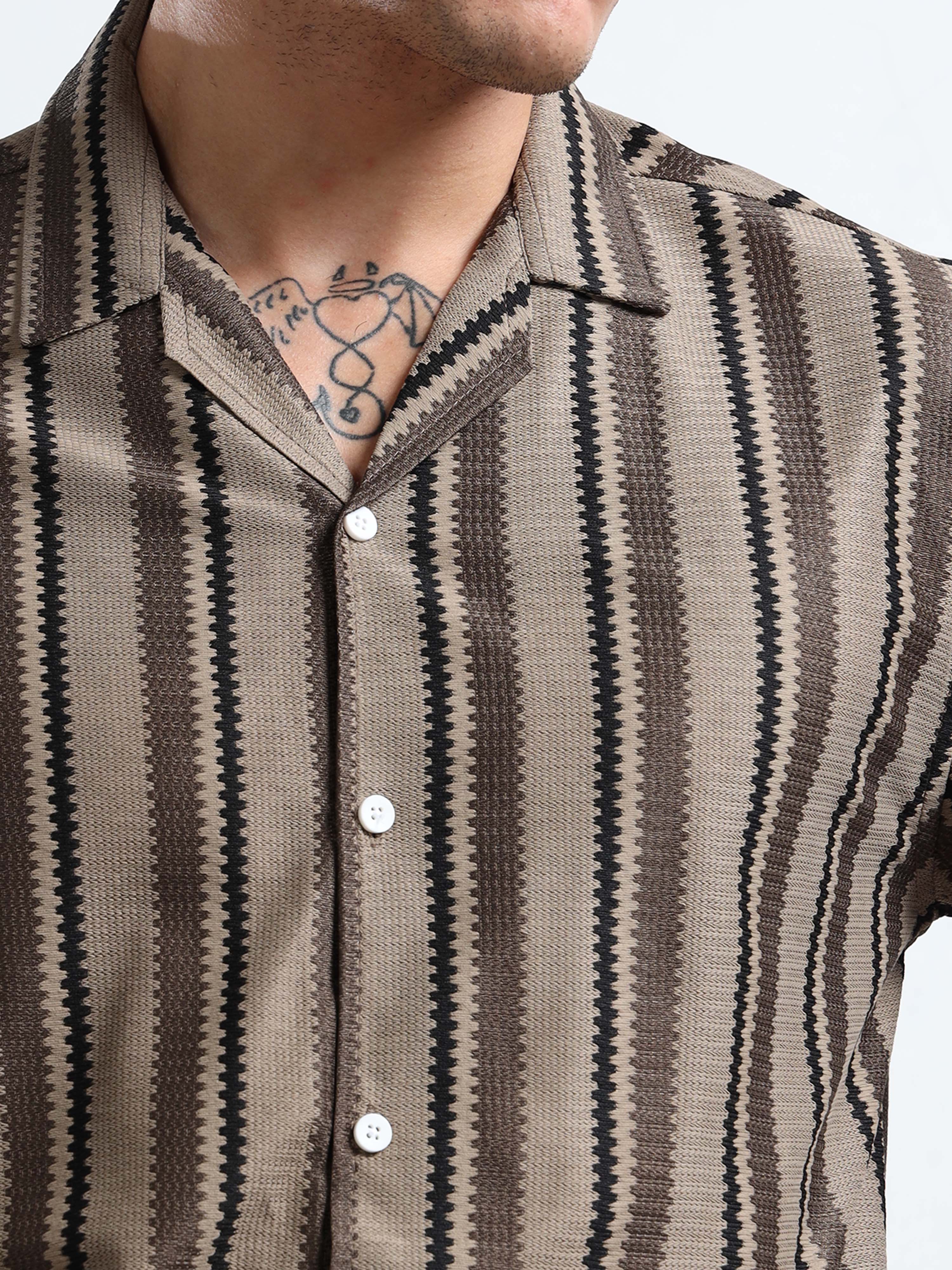 Men's  Brown Striped Knit Shirt