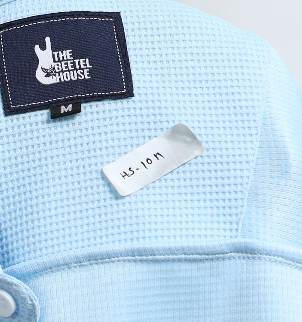 Men's Sky Blue Textured Short Sleeve Casual Shirt