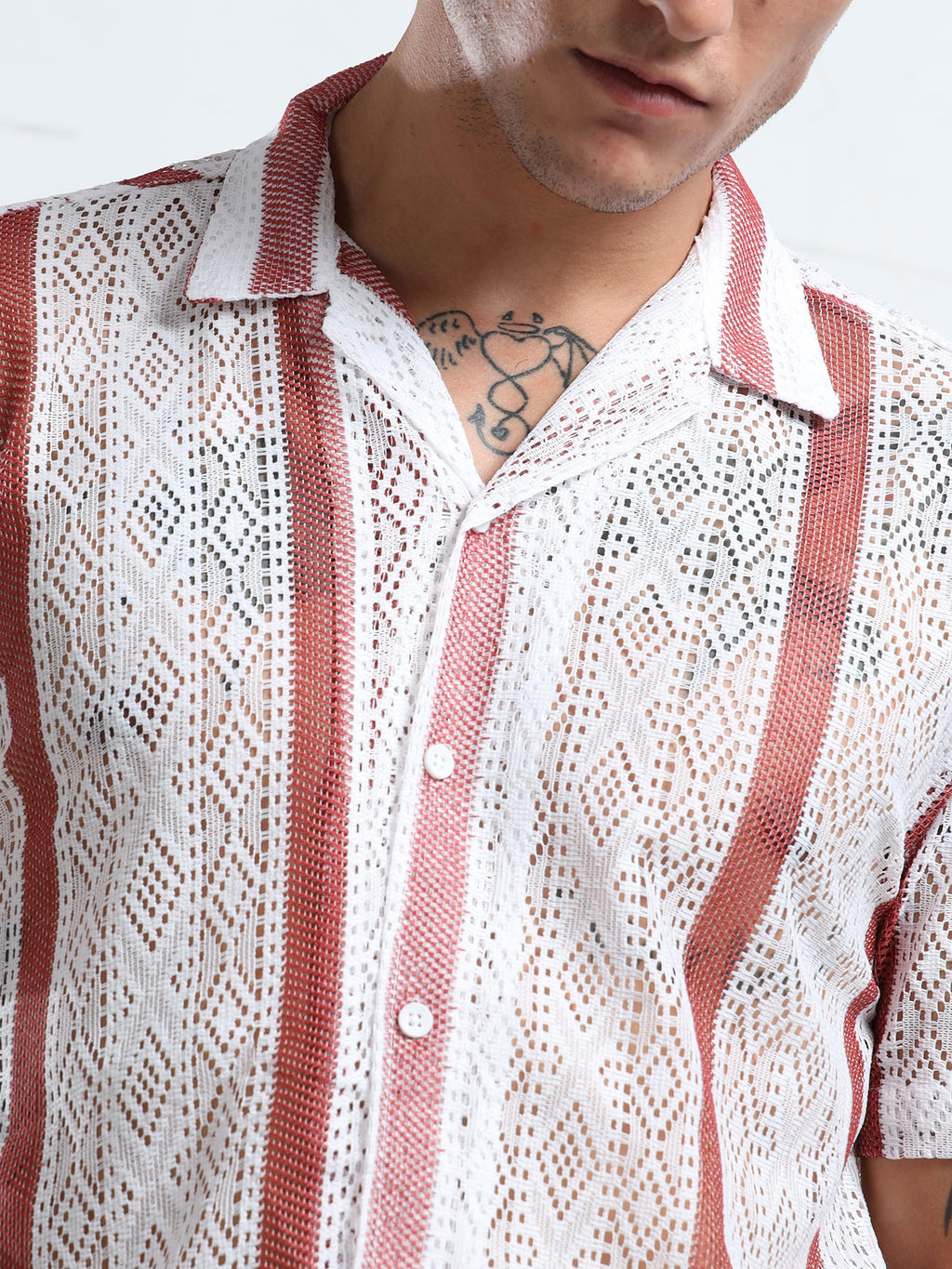 Men's Maroon & White Sheer Knit Shirt