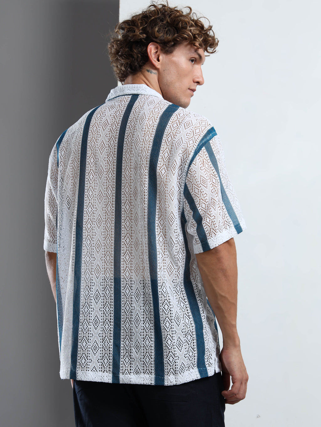 Men's Blue & White Sheer Knit Shirt