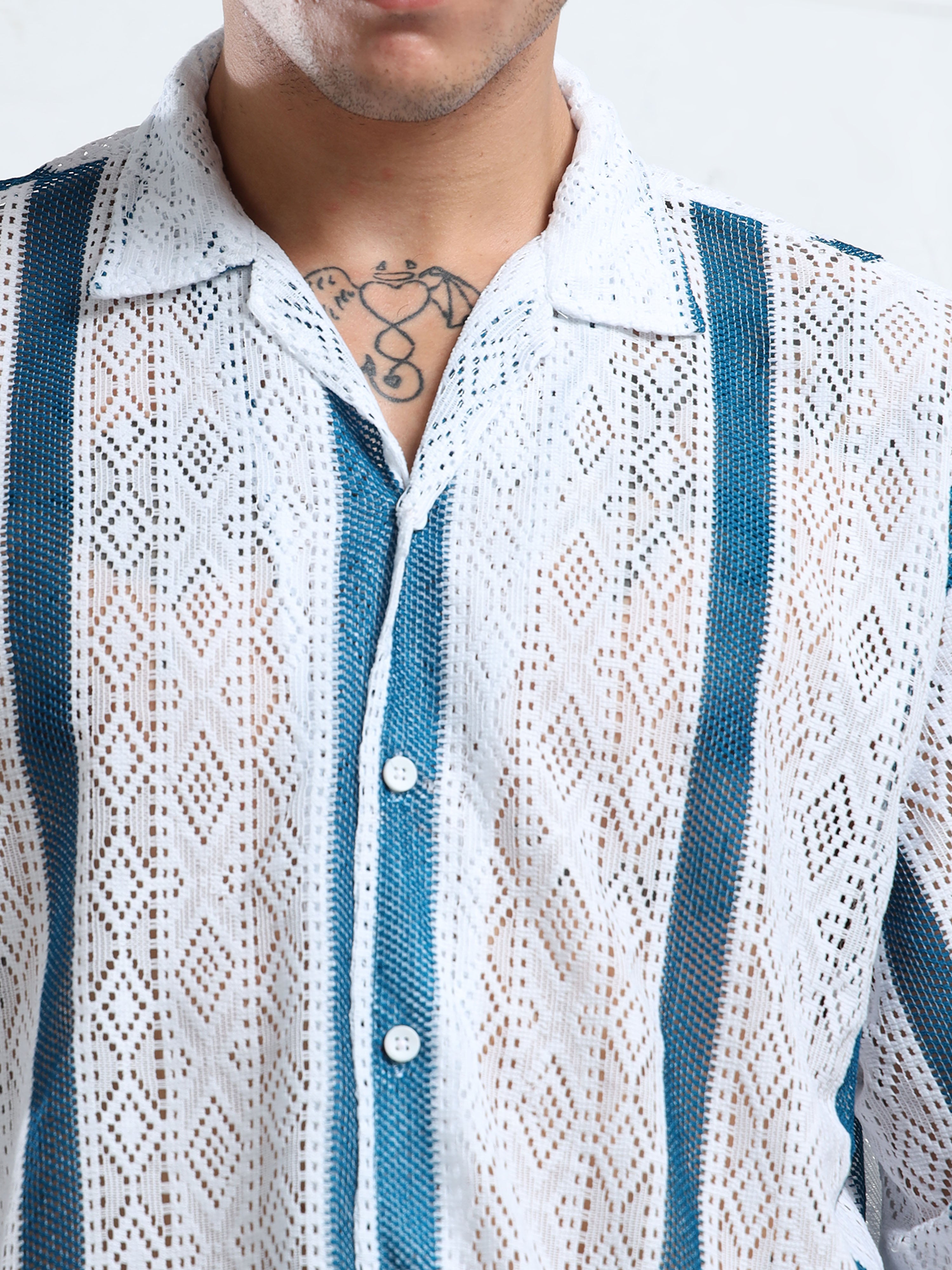 Men's Blue & White Sheer Knit Shirt