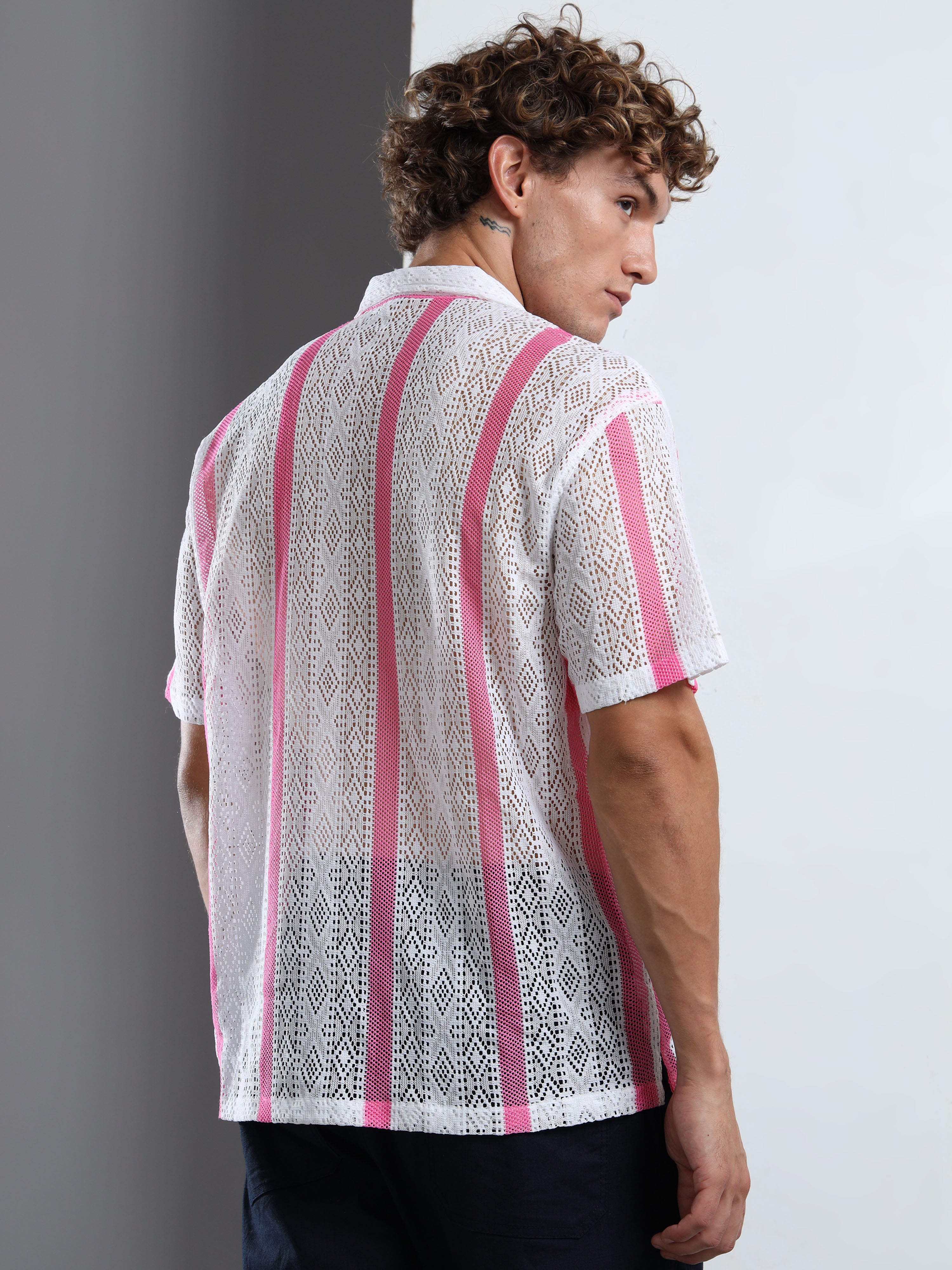 Men's Pink & White Sheer Knit Shirt