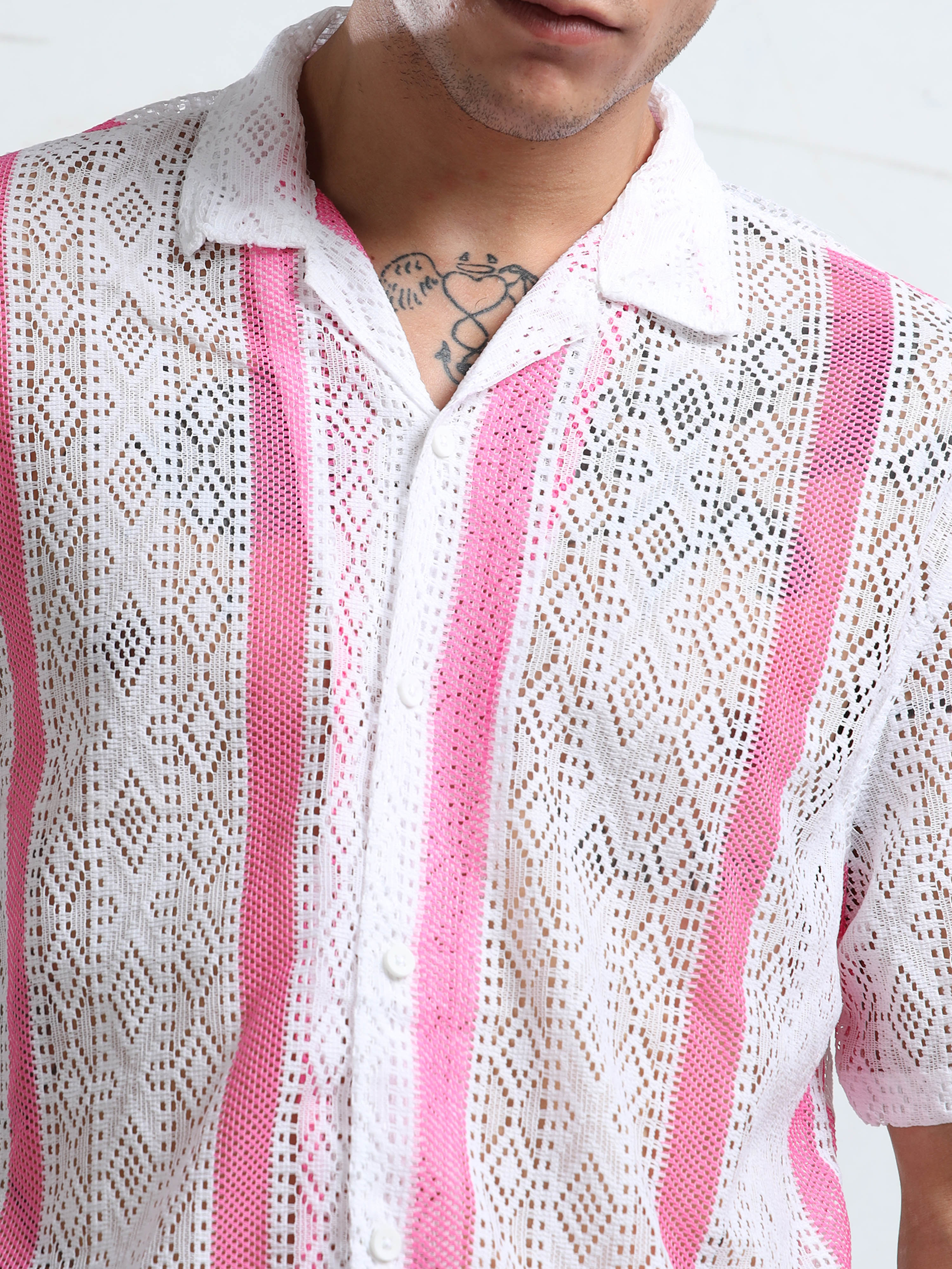 Men's Pink & White Sheer Knit Shirt