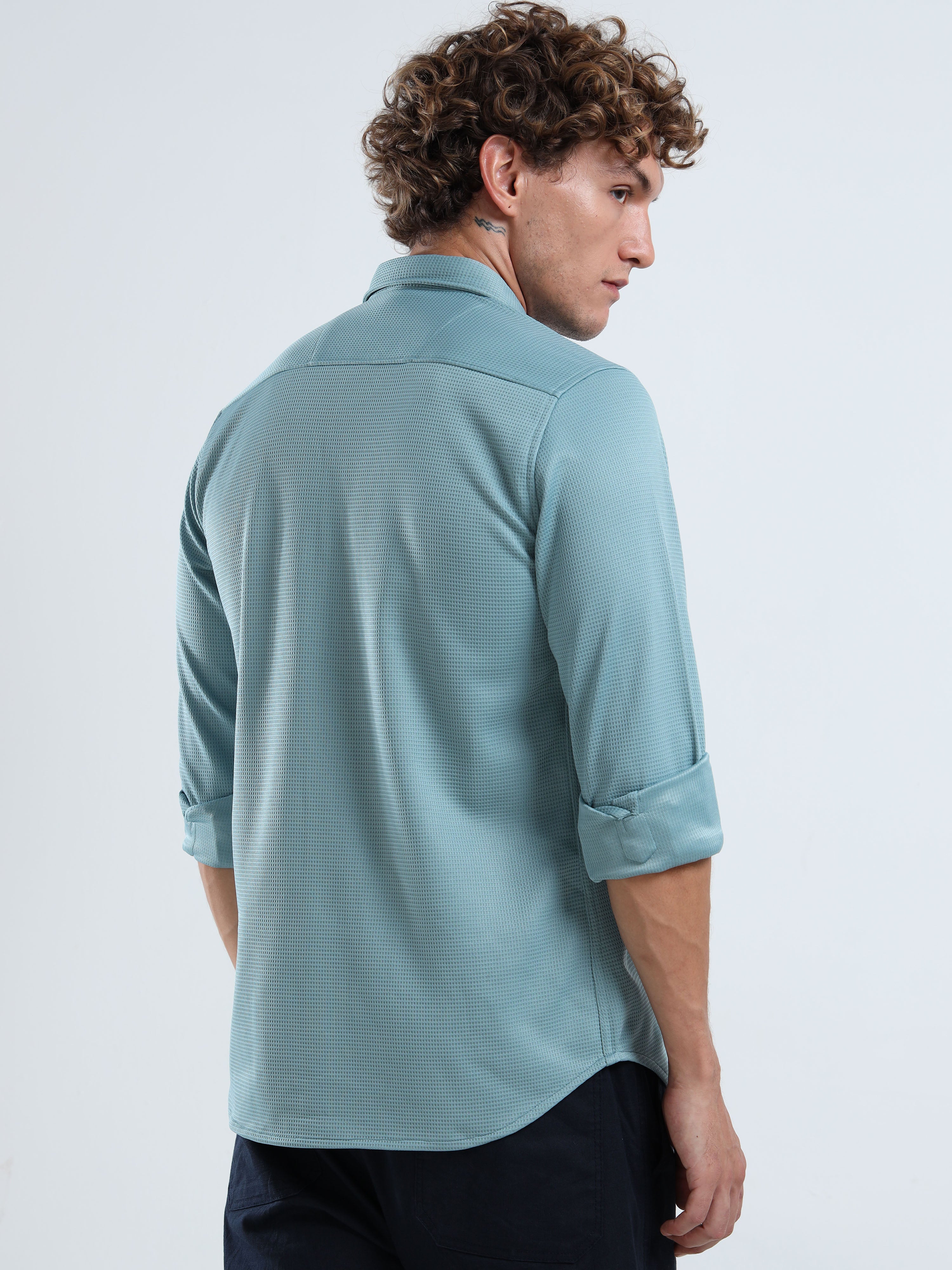 Men’s Teal Textured Micro-Pattern Shirt