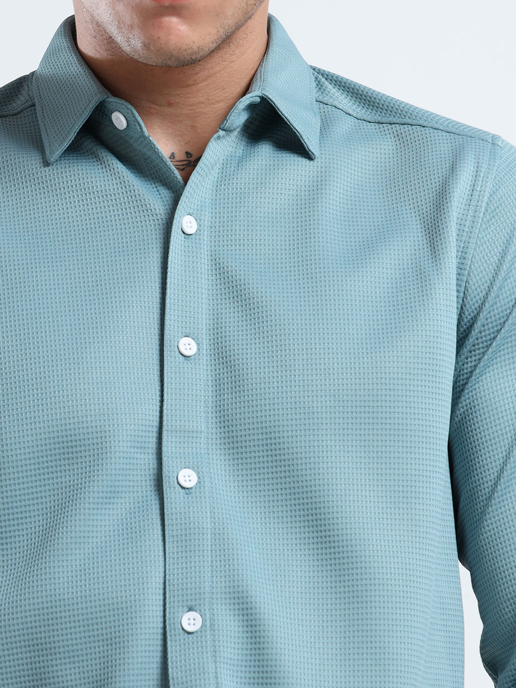 Men’s Teal Textured Micro-Pattern Shirt
