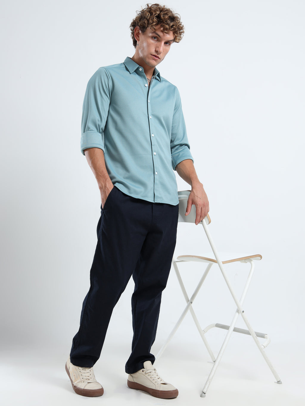 Men’s Teal Textured Micro-Pattern Shirt