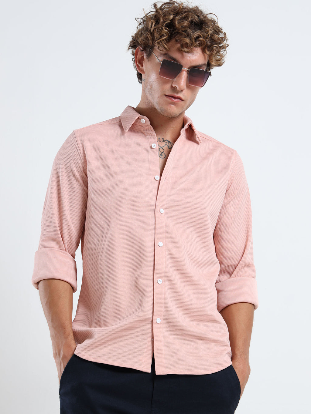 Men’s Light Pink Textured Micro-Pattern Shirt