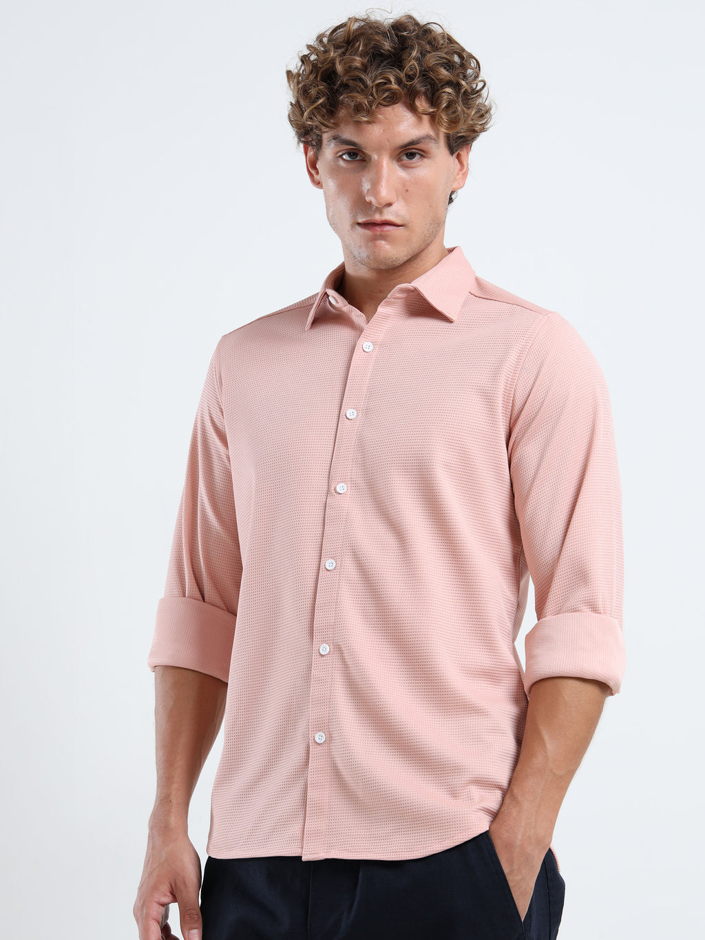 Men’s Light Pink Textured Micro-Pattern Shirt