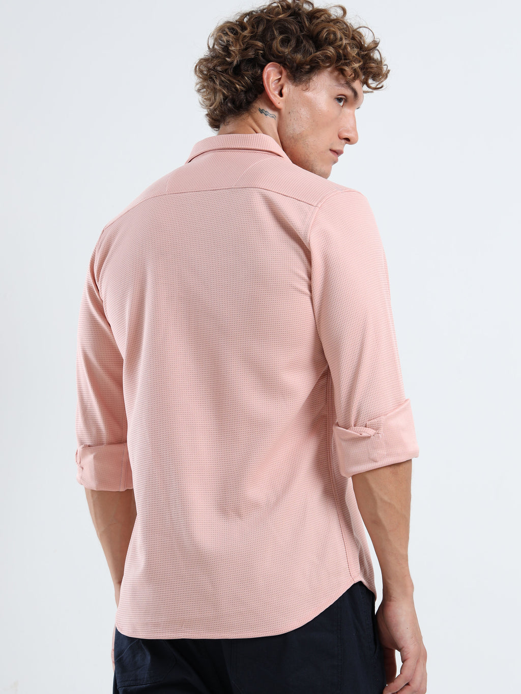 Men’s Light Pink Textured Micro-Pattern Shirt